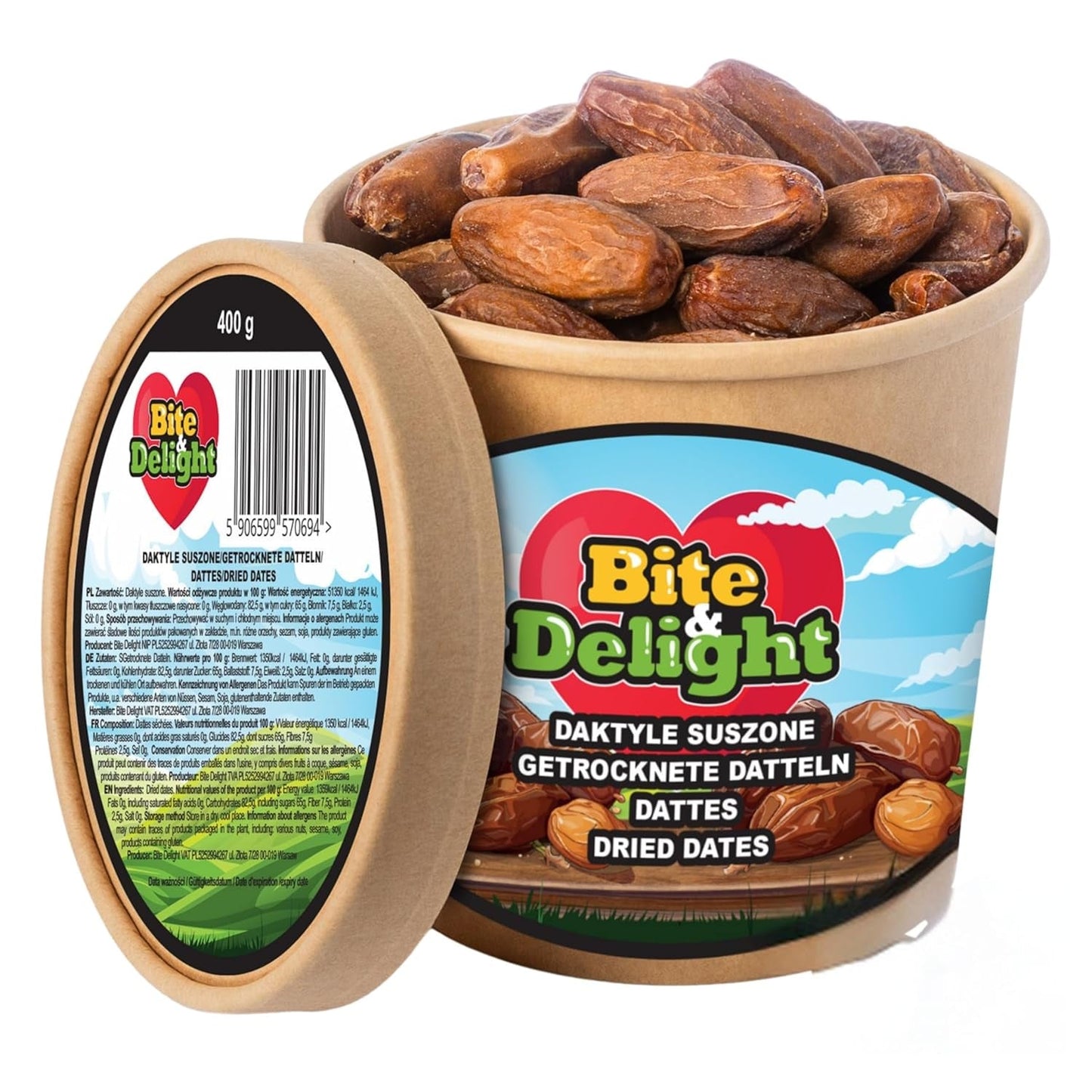 Dátiles secos Bite & Delight - Enteros, secos y naturales - Dulces aromáticos - Deliciosos y jugosos - Snack de frutas listo para comer - Vegano - Sin azúcares añadidos - 1250g Naty Shop productos deshidratados 750 Ml