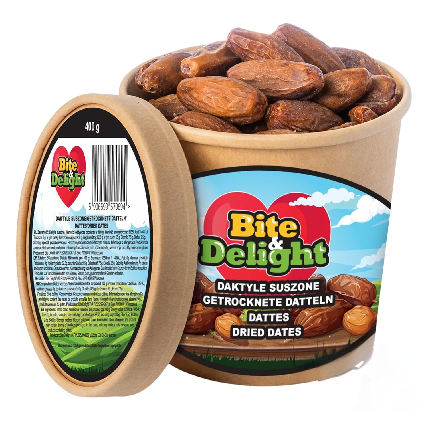 Dátiles secos Bite & Delight - Enteros, secos y naturales - Dulces aromáticos - Deliciosos y jugosos - Snack de frutas listo para comer - Vegano - Sin azúcares añadidos - 1250g Naty Shop productos deshidratados 750 Ml