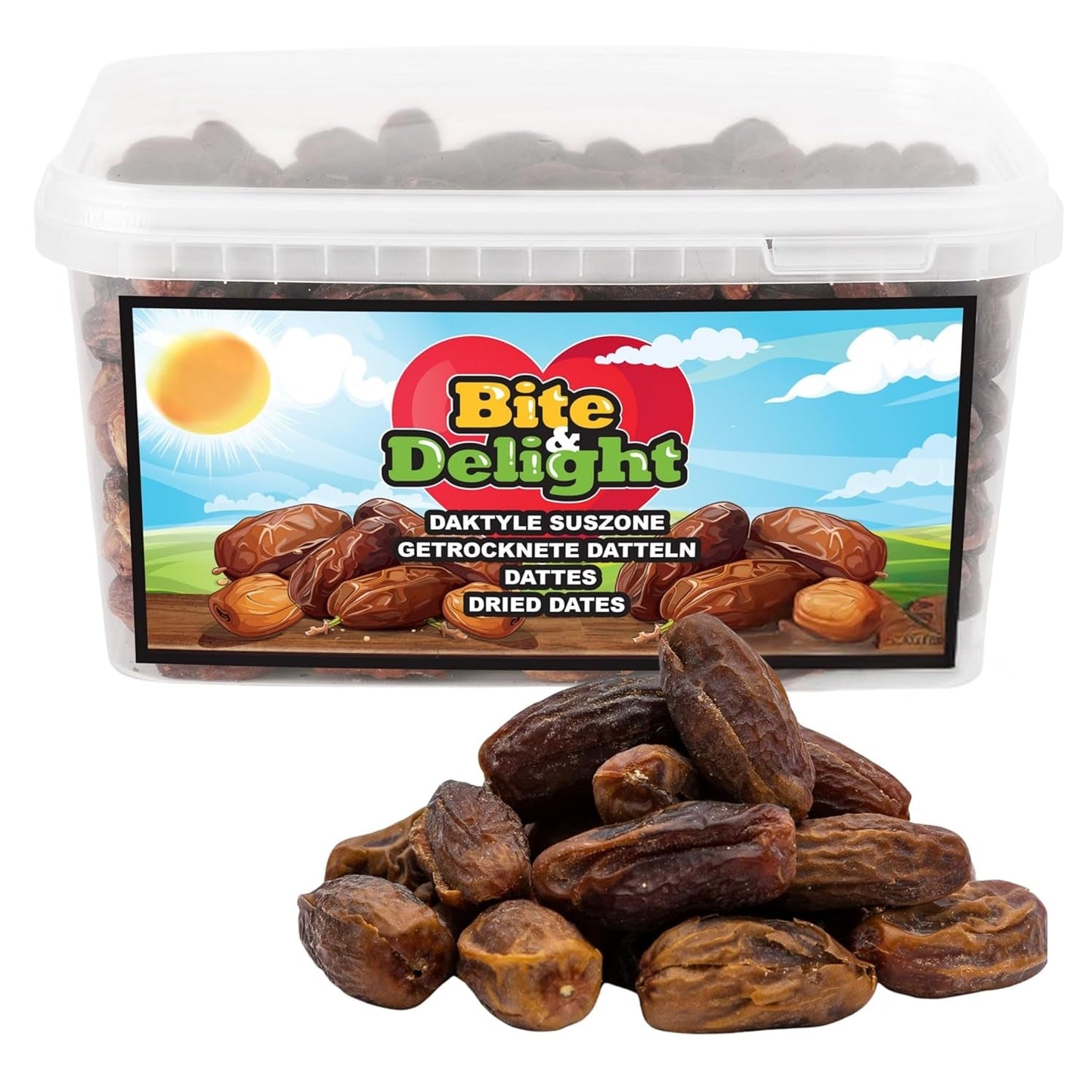 Bite & Delight Dátiles secos - Enteros, secos y naturales - Dulces aromáticos - Deliciosos y jugosos - Snack de frutas listo para comer - Vegano - Sin azúcares añadidos - 1250g Productos deshidratados Naty Shop 2500