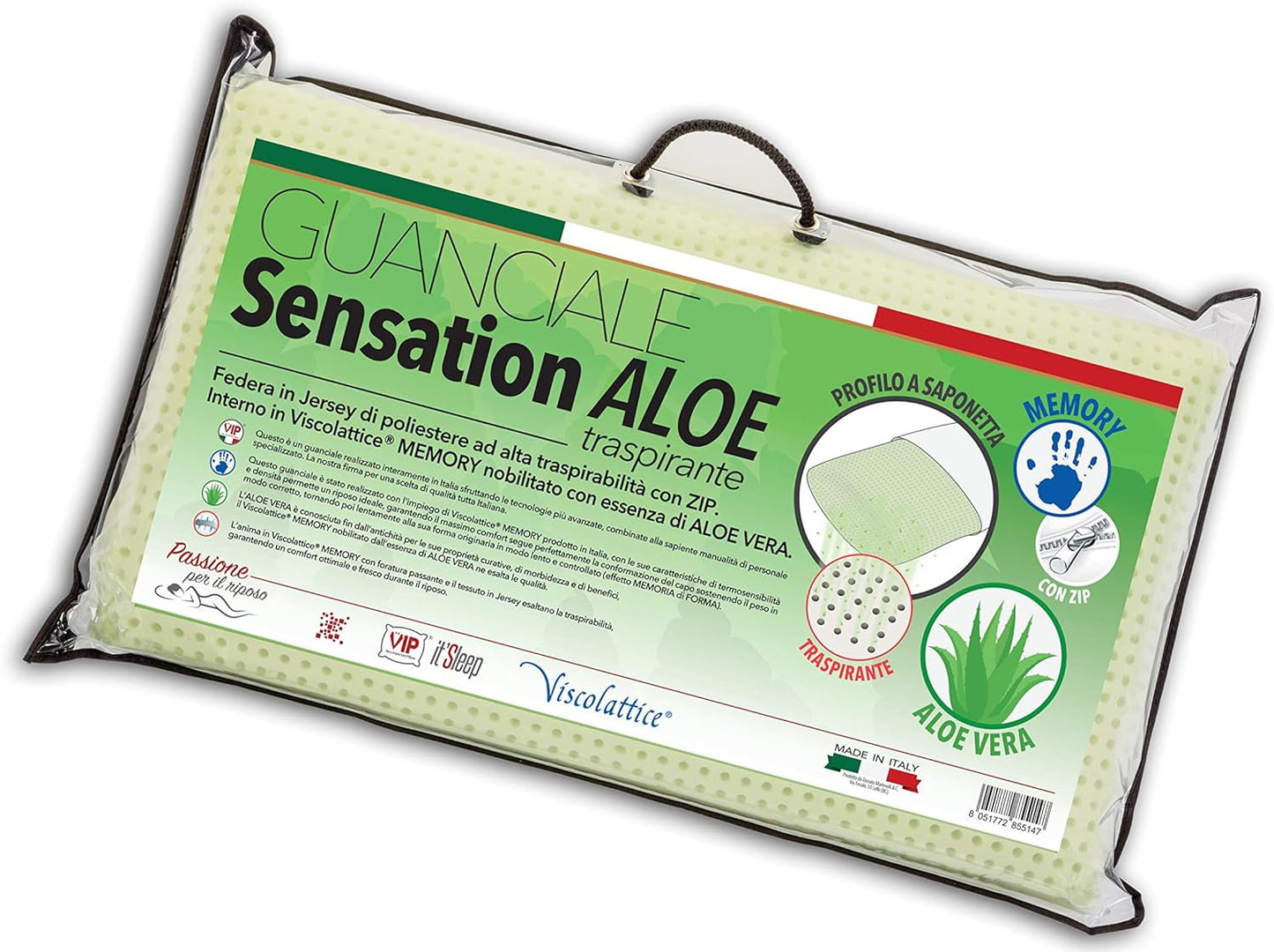 PERSONAJE. Almohada Muy Importante V.I.P. Almohada Soap Loop Almohada viscoelástica con tratamiento de aloe 48 X 78 X 12 cm Made in Italy Naty Shop Almohadas estándar Título predeterminado