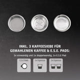 Caso Espresso Gourmet - Cafetera Espresso con Portafiltro de Acero Inoxidable, Potente Bomba Ulka de 19 Bares, con Espumador de Leche, para Café Molido o Cápsulas de Café ESE, para 2 Tazas, con Calentador de Tazas