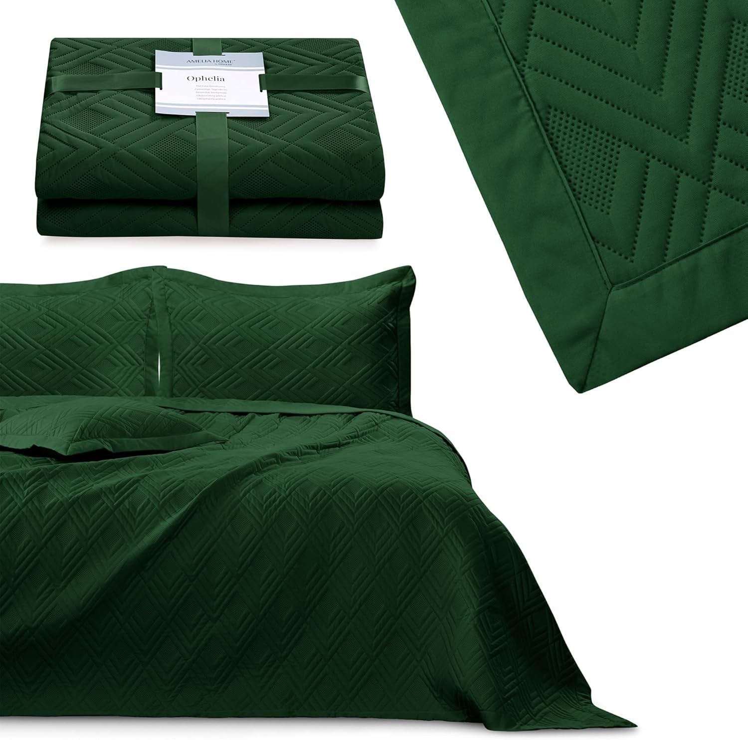 Ameliahome Colcha 170X210 Cm Colcha De Doble Cara Acolchado Ultrasónico Poliéster Ophelia Camas Y Mantas Verde Oscuro Besuche den AmeliaHome-Store