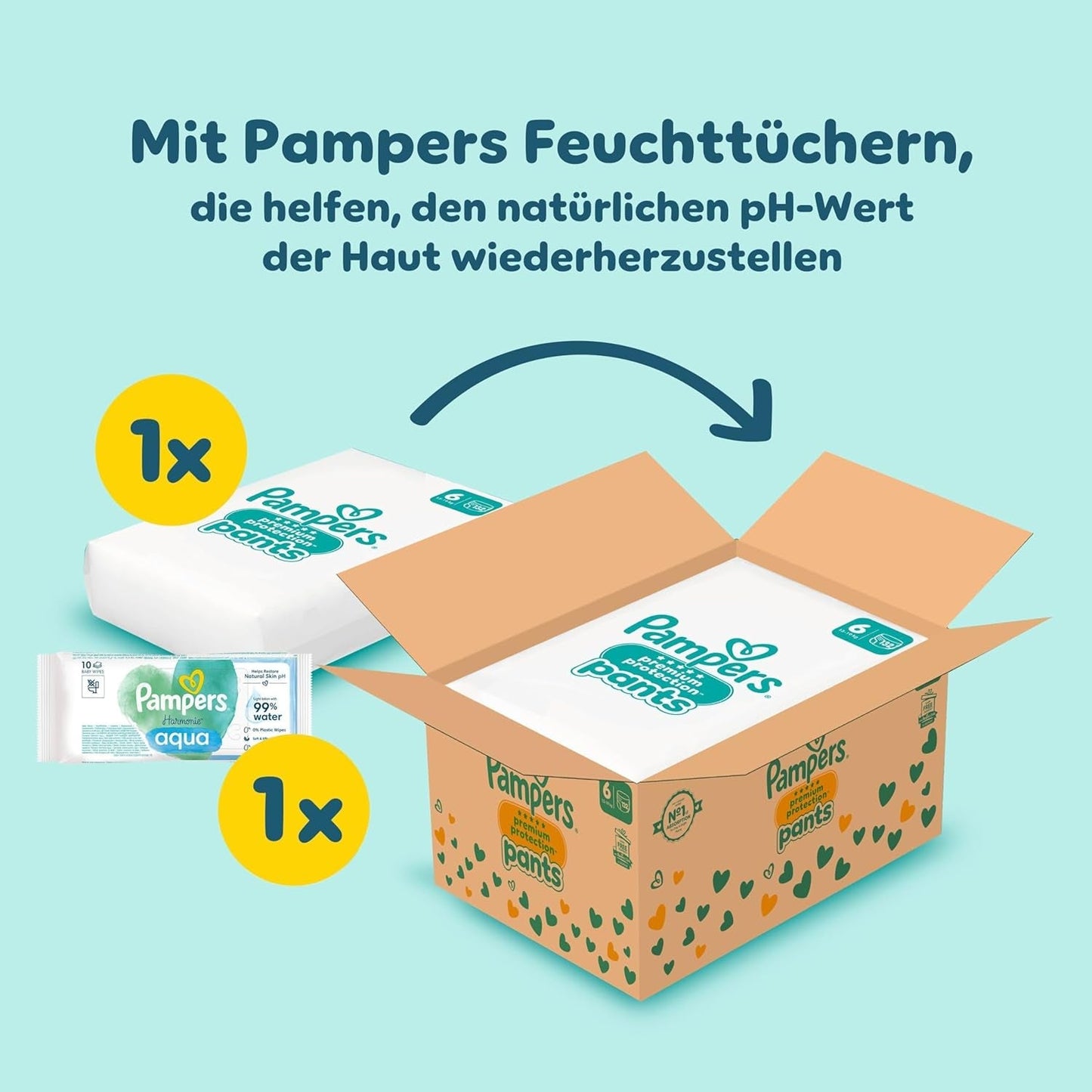 Pampers Premium Protection Pants Tamaño 6, 78 Windelns, 13kg-19kg, Mit 360° Fitform, 2x breiteren Bundchen als vorher für Comfort & Schutz + 10 Stück Pampers Aqua Baby-Weuchttücher enthalten