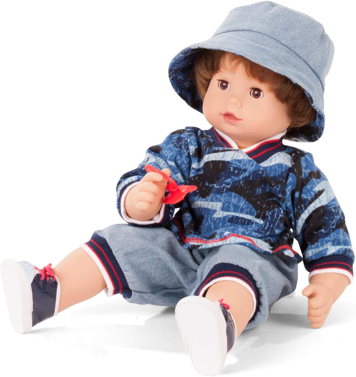 Götz 2027100 Muñeca Maxy Muffin Fashionisto - Muñeca bebé de 42 cm con ojos marrones soñolientos, pelo castaño y cuerpo blandito - Muñeca de cuerpo blandito en set de 8