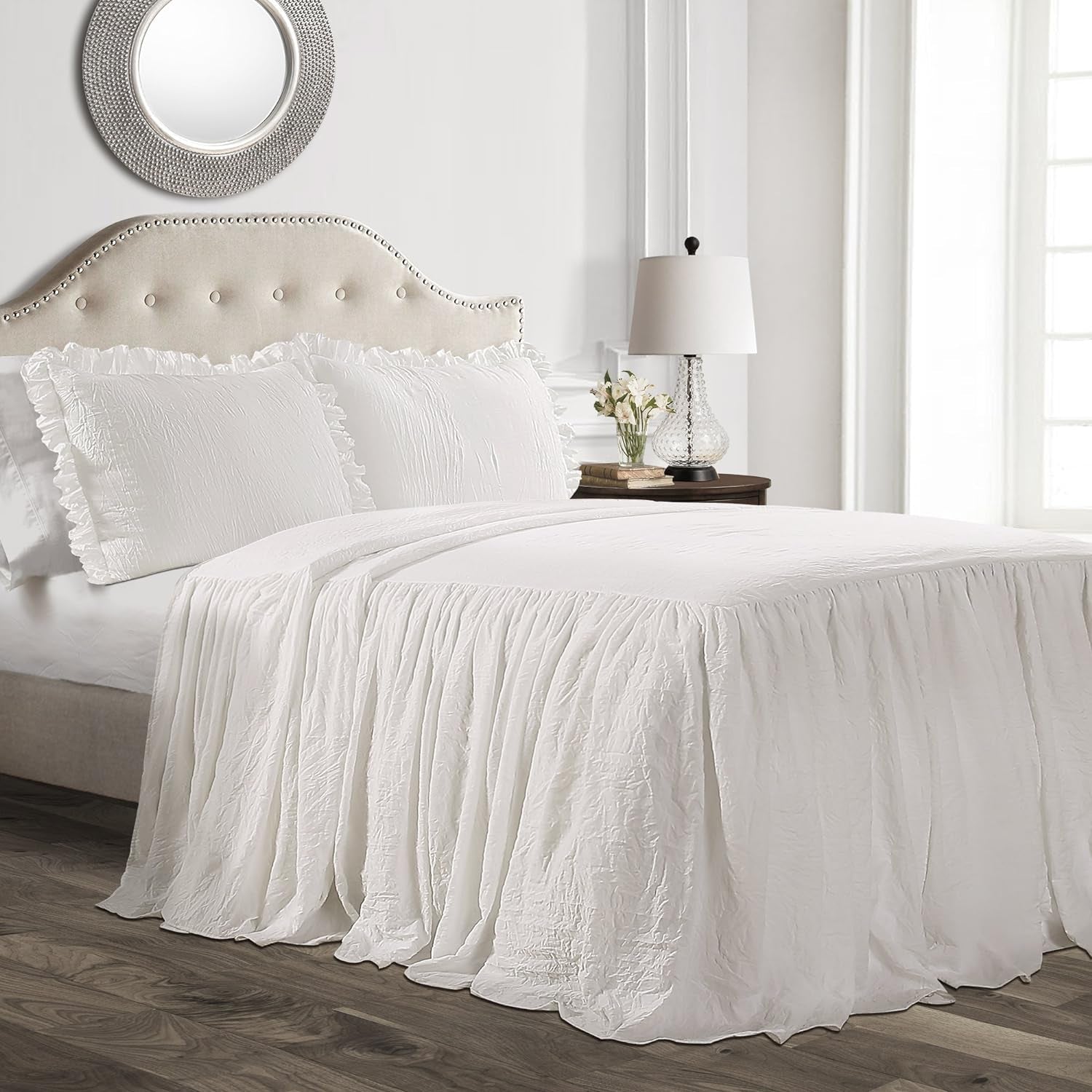 Lush Decor Funda Nórdica con Faldón de Volantes, Poliéster, Blanco, Cama Doble Lush Decor Camas y Edredones Blanco King Size