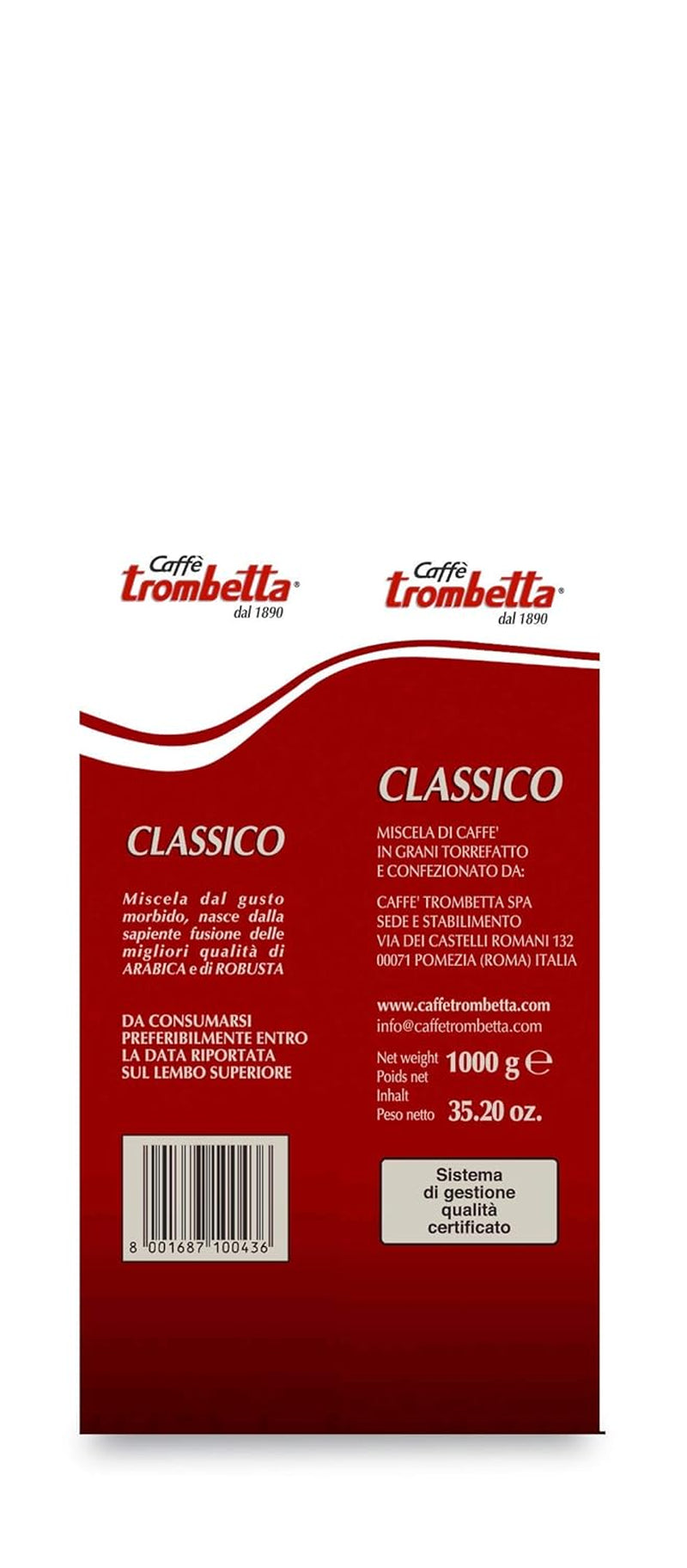 Caffè Trombetta Italien Kaffee Geröstete Kaffeebohnen, clásico. Eine perfekte Harmonie zwischen Aroma und Körper - 1 kg