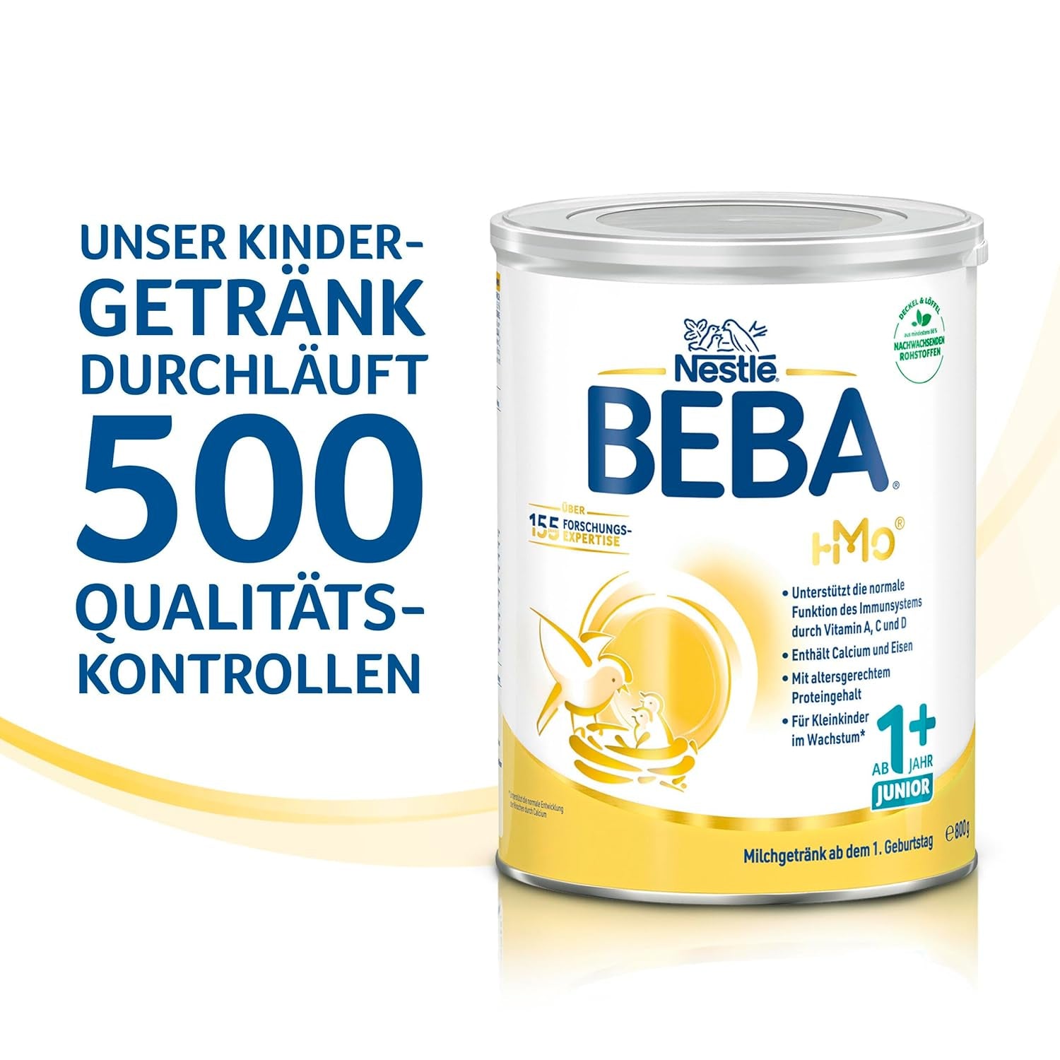 BEBA Junior 1+ bebida láctea a partir de 1 año, Con HMO, Contenido de proteínas apropiado para la edad, Solo lactosa, Sin aceite de palma, Sin aceite de pescado, Comida para niños pequeños, Leche en polvo para bebés, Paquete de 3 (3 x 800 g)