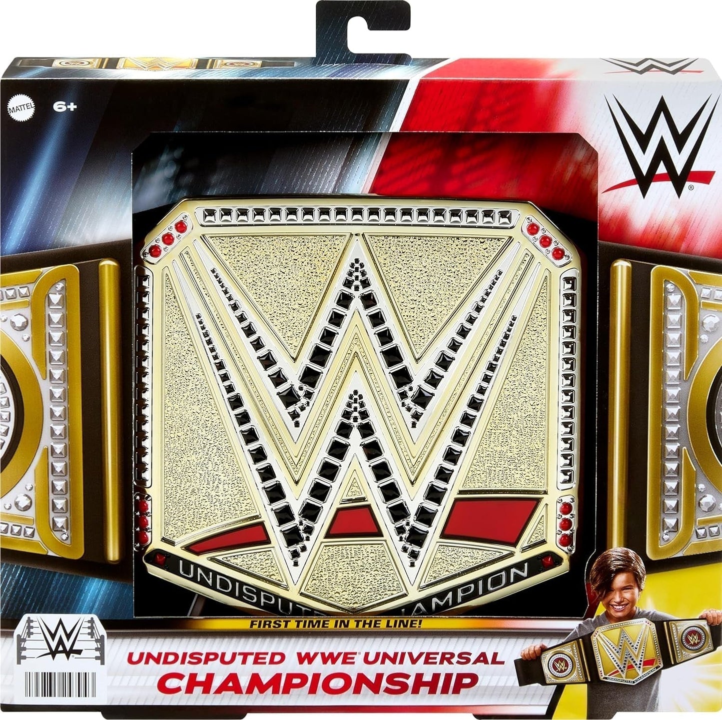 Mattel Mattel Cinturón de campeonato de la WWE, disfraz y juego de rol del campeonato universal de la WWE indiscutible, aprox. Cinturón De Piel Sintética De 100 Cm De Largo Con Ajuste Exclusivo, HYJ35 Figuras De Acción Naty Shop