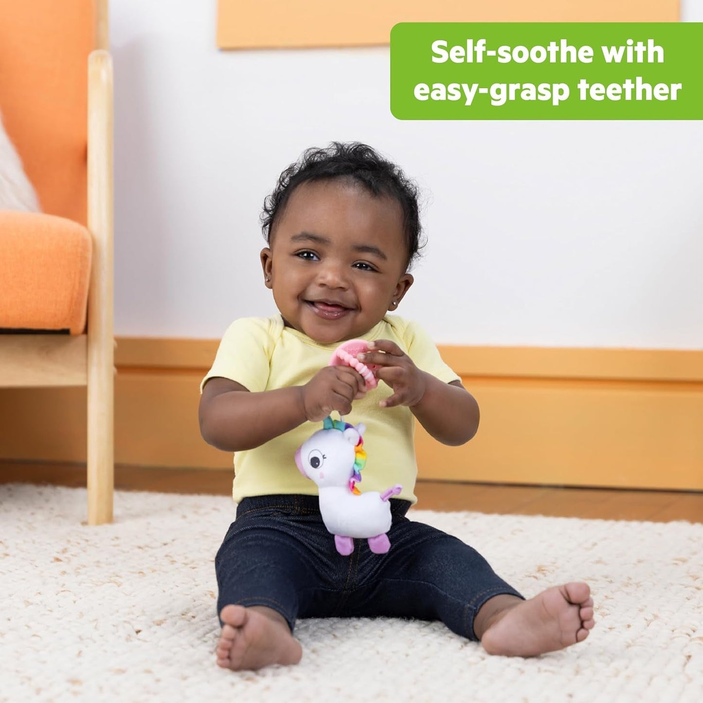 Bright Starts SootheMate Chupete de Peluche, Unicornio - Chupete desmontable con forma de chupete para recién nacidos y niños mayores