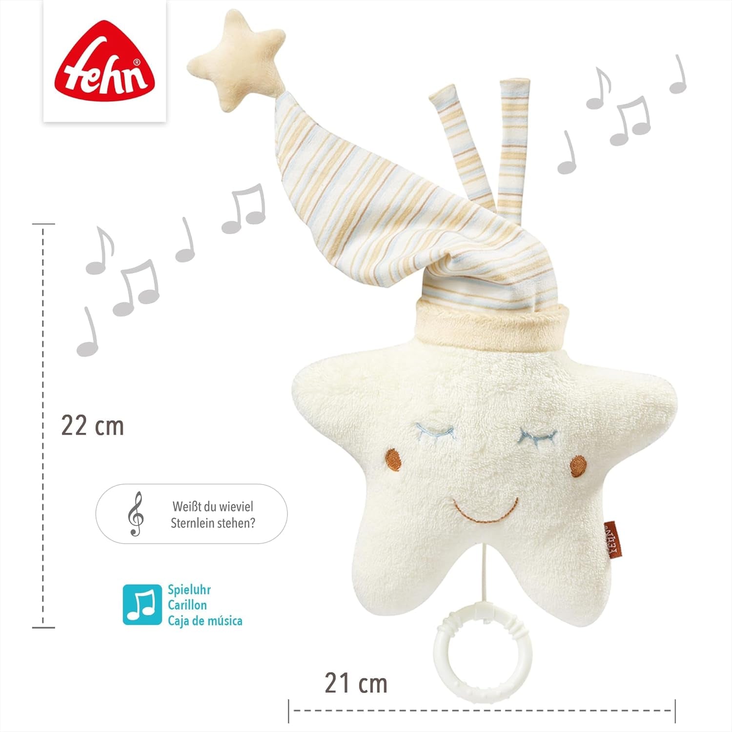Fehn Caja de música Estrella para dormir para bebés - Caja de música con mecanismo musical extraíble para colgar - Canción para dormir "Weißt du wieviel Sternlein stehen" - Juguete para bebés y niños a partir de 0 meses Juguetes Bebe Naty Shop