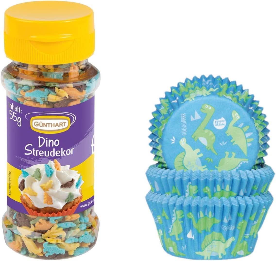 Set Günthart Backdecor, Sprinkles Dino, 55 gramos y 50 bolsas de papel Sprinkles Naty Shop