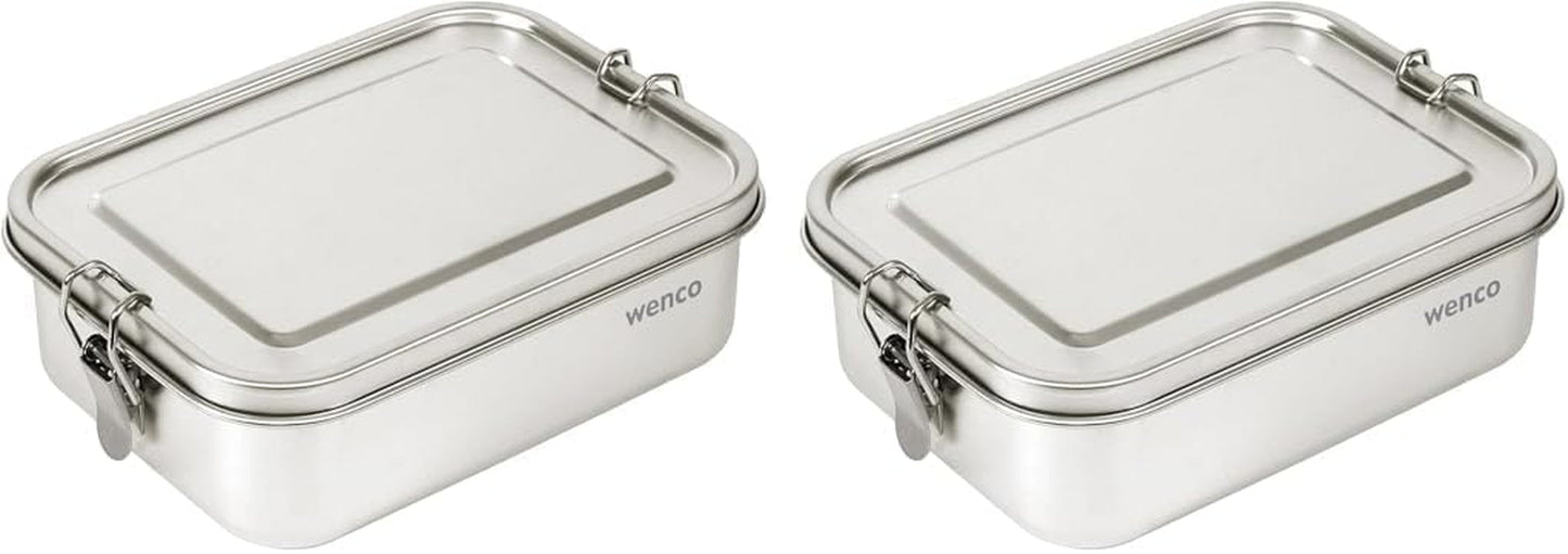 Wenco Fiambrera de Acero Inoxidable 2 Compartimentos Fiambrera de Gran Capacidad 850 ml Impermeable Apto para Lavavajillas Incluye Anillo de Silicona de Repuesto 18,5 x 14 x 5,5 cm Plata (Pack de 2) Naty Shop Cajas de Almacenamiento de Alimentos 850 Ml (Pack de 2)