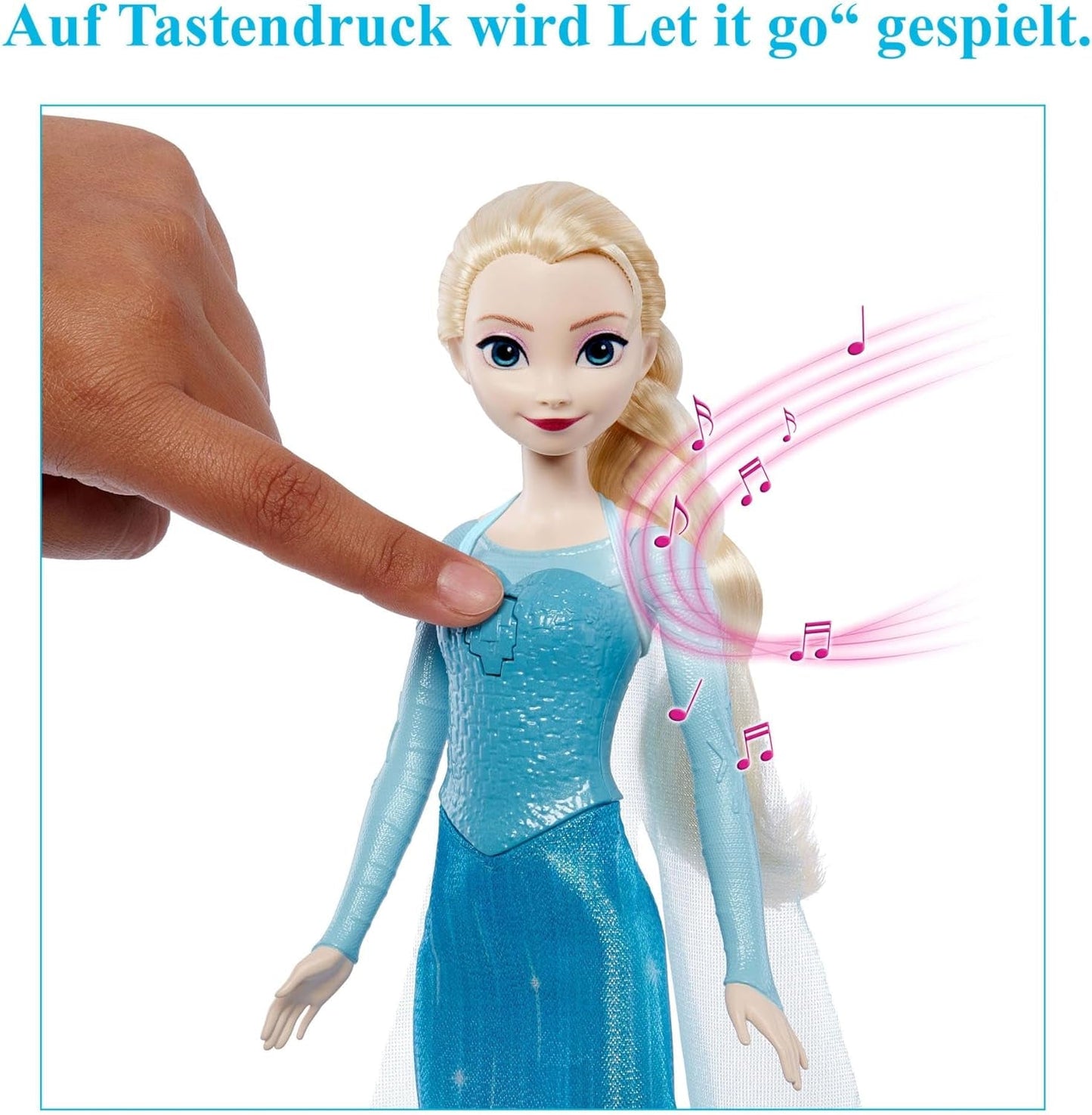 Mattel Toys Disney Frozen Elsa Muñeca cantante con traje icónico, canta "Let It Go" de la película de Disney en inglés, francés, alemán, italiano, JDL58
