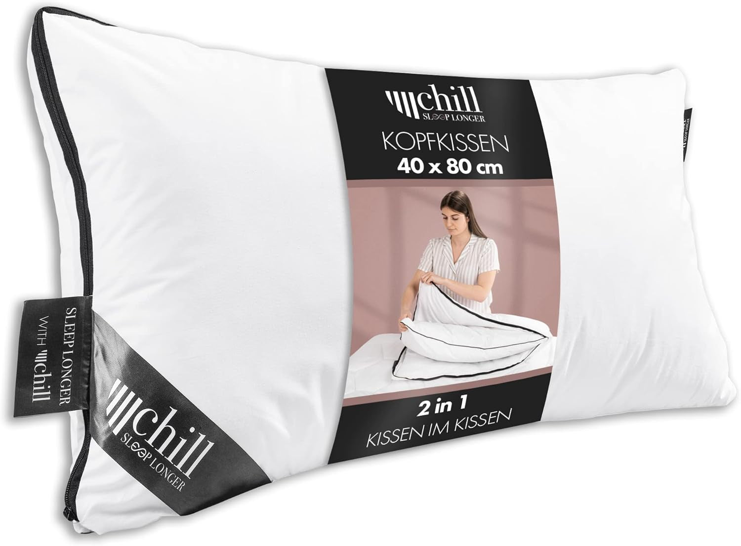 Almohada 80X80 Cm - Diseño 2 en 1 - almohada en almohada - almohada para dormir grande transpirable y lavable y 100% vegana - 2 almohadas 3 opciones - almohada con relleno de 600G y 1200G Naty Shop almohadas estándar Almohada Premium 40 X 80 Cm
