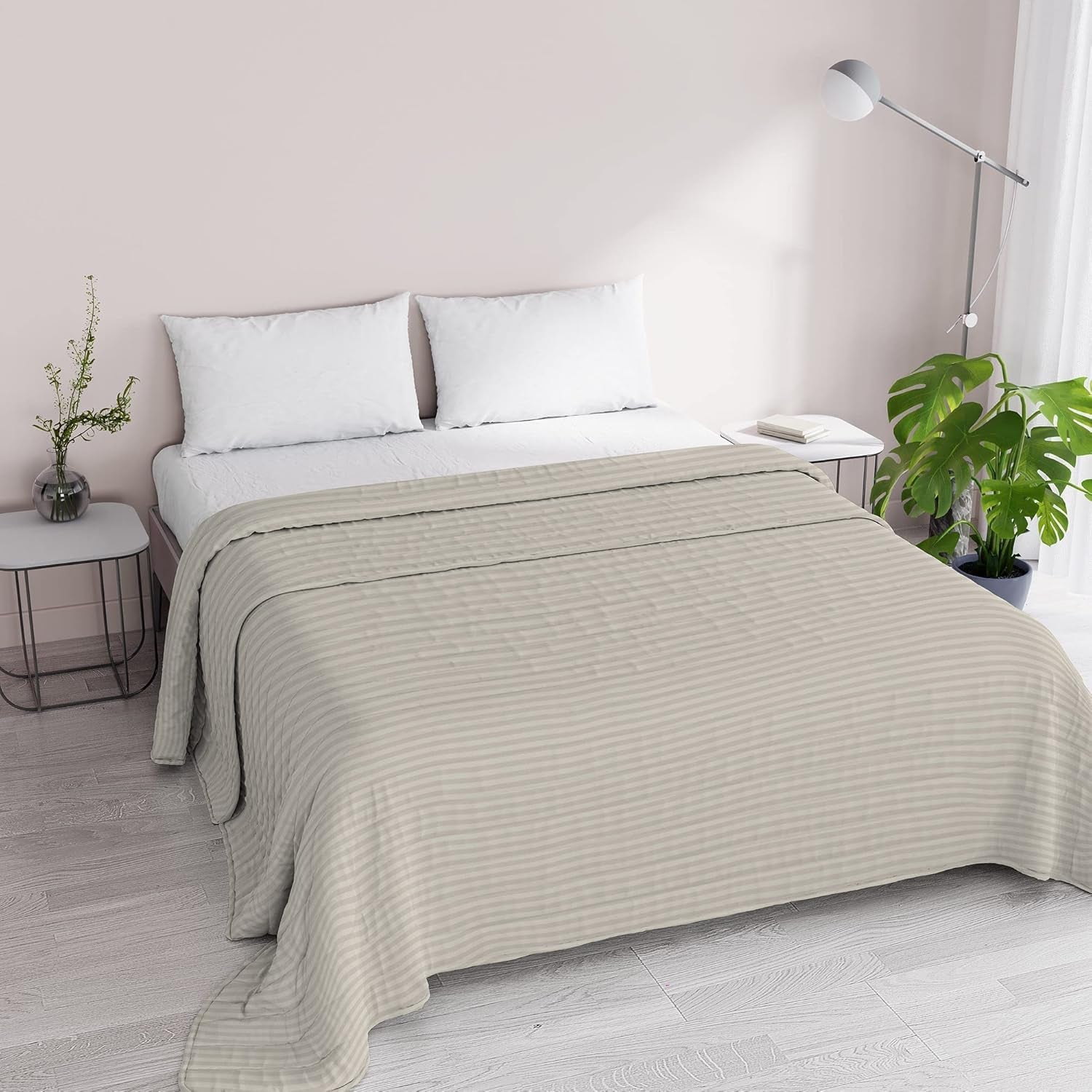Edredón de verano Satin Stripes, poliéster, crema, 260X250 Cm Edredones y edredones Naty Shop Tórtola 260X250 Cm