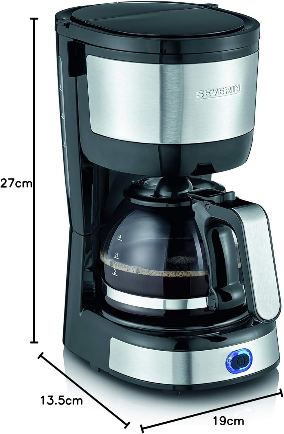 SEVERIN Cafetera espresso compacta, café aromático con cafetera para hasta 4 tazas, cafetera espresso con filtro y filtro oscilante permanente, acero inoxidable/negro, KA 4808