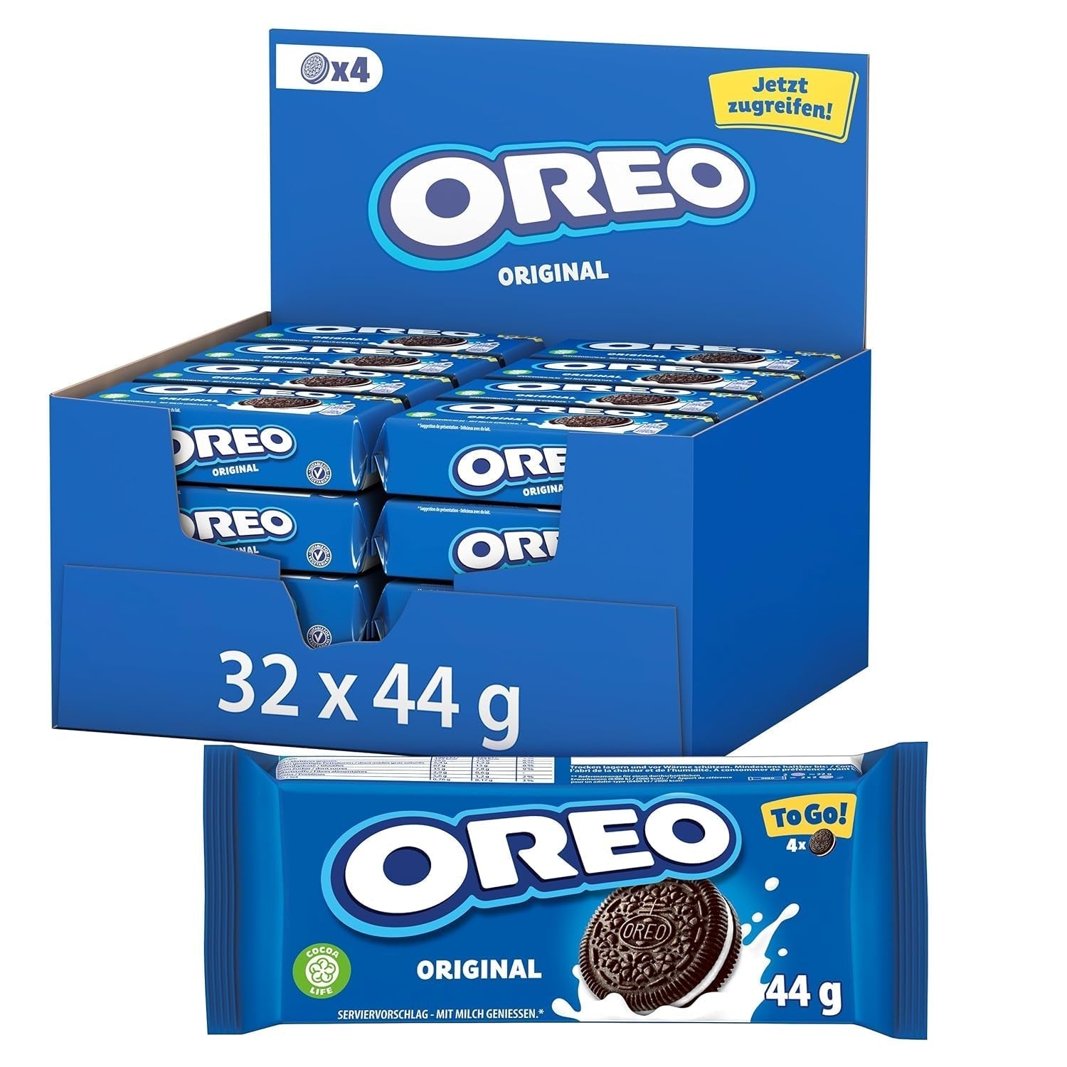 OREO Original - Galletas crujientes con cacao y delicioso relleno de crema con sabor a vainilla - 32 x 44g