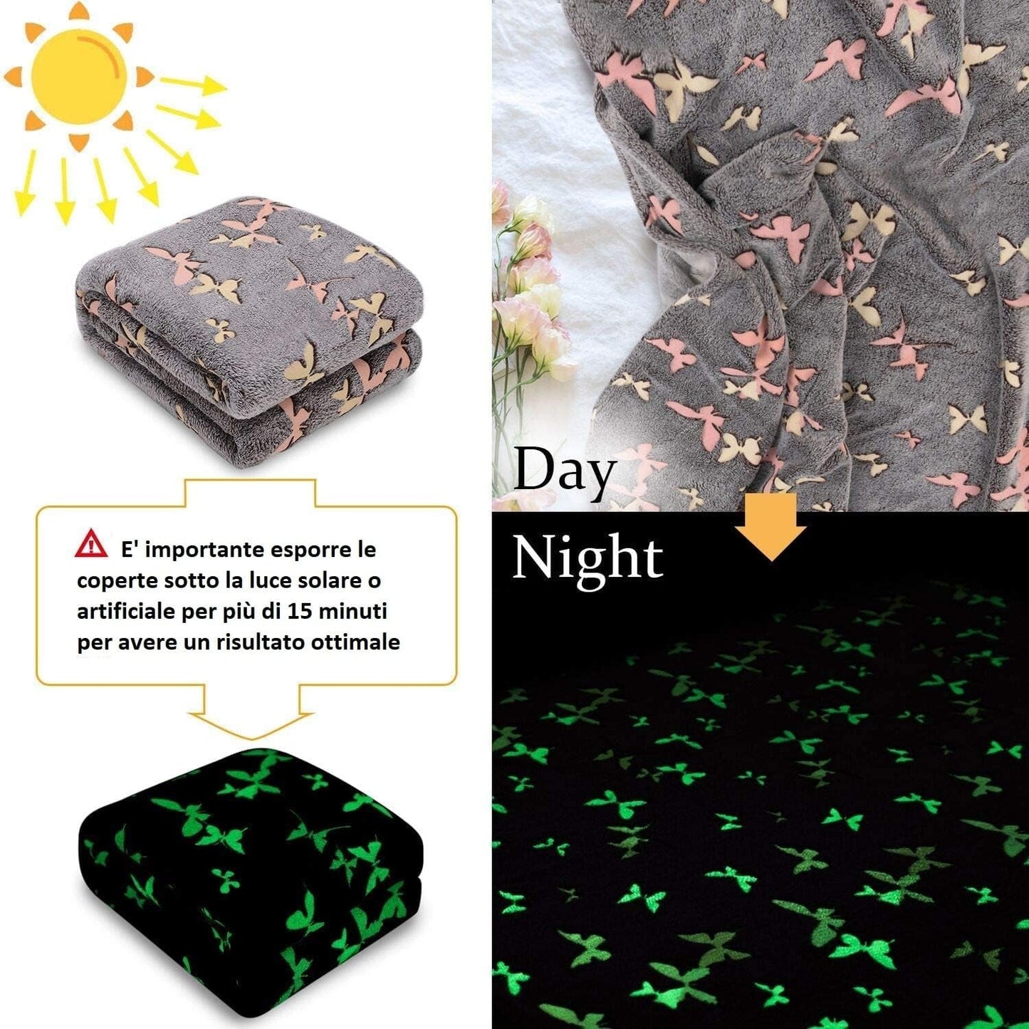 Kanguru Colcha Resplandor Manta Que Brilla En La Oscuridad Manta De Mariposa Manta Suave 130X150Cm Colcha De Sofá Luminosa. Manta infantil que brilla en la oscuridad, gris Camas y mantas Besuche den Kanguru-Store