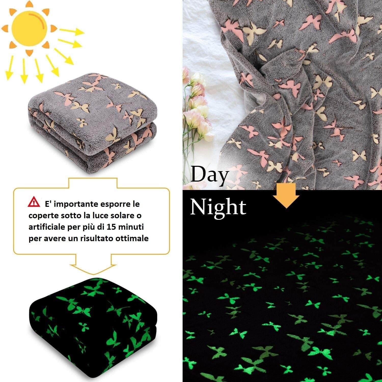 Kanguru Colcha Resplandor Manta Que Brilla En La Oscuridad Manta De Mariposa Manta Suave 130X150Cm Colcha De Sofá Luminosa. Manta infantil que brilla en la oscuridad, gris Camas y mantas Besuche den Kanguru-Store