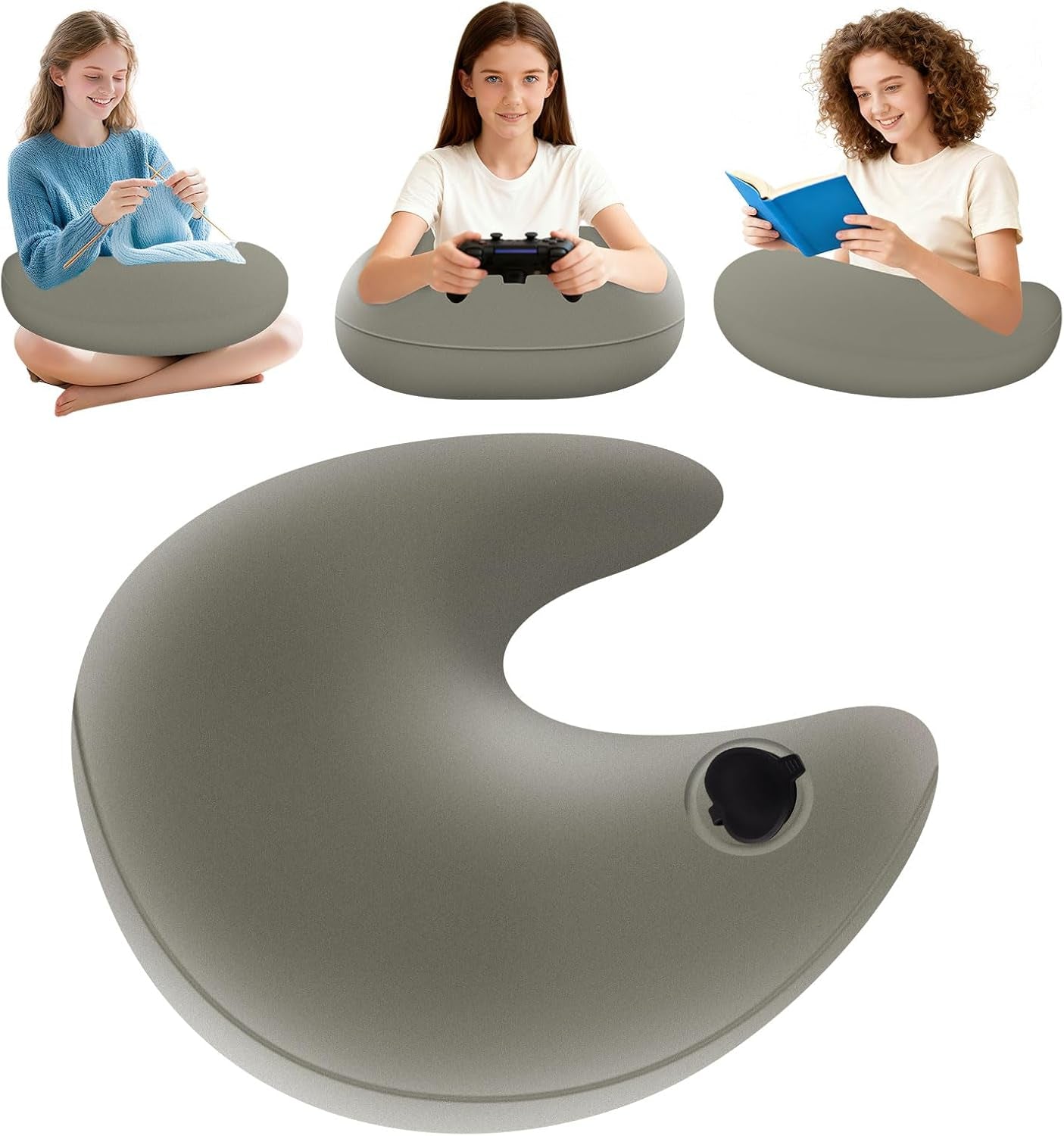 Almohada de lectura y almohada para juegos, almohada de lectura inflable portátil con bolsa de almacenamiento, almohada ergonómica de ganchillo para leer, jugar, hacer crochet y trabajar