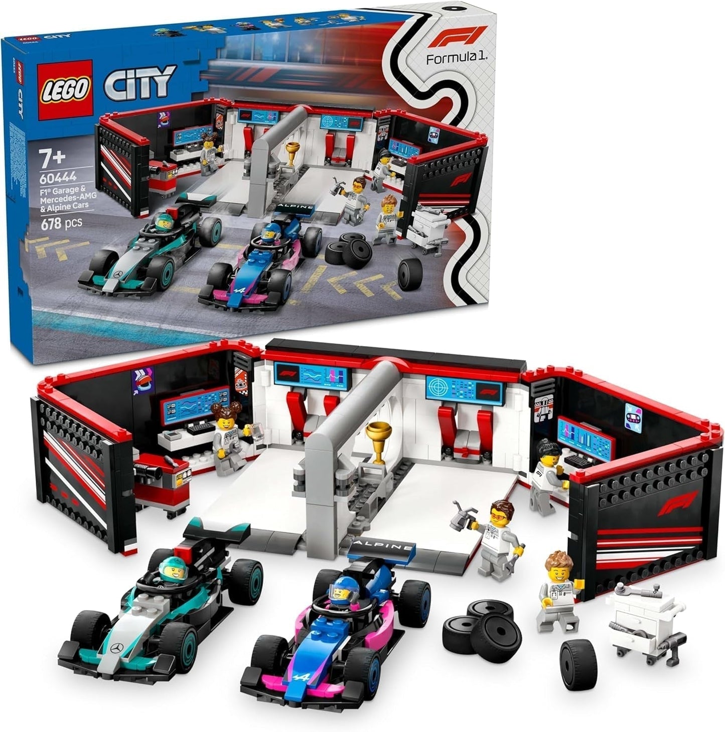 LEGO City Garaje de F1 con coches de carreras Mercedes-Amg y Alpine - Coche de carreras de Fórmula 1 con 2 conductores y 4 minifiguras mecánicas - Regalo para niños y niñas mayores de 7 años y aficionados 60444 Juegos de construcción Beuche den LEGO-Store Default Title