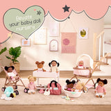 LullaBaby - Baby Puppen Laufstall - Faltbarer Puppen Laufstall en Rosa - Goldener Stern - Druckdesign - 36 cm Baby Puppe Kinderzimmer Zubehör - Vorgetäuschtes Spiel - Spielzeug für Kinder ab 2 Jahren
