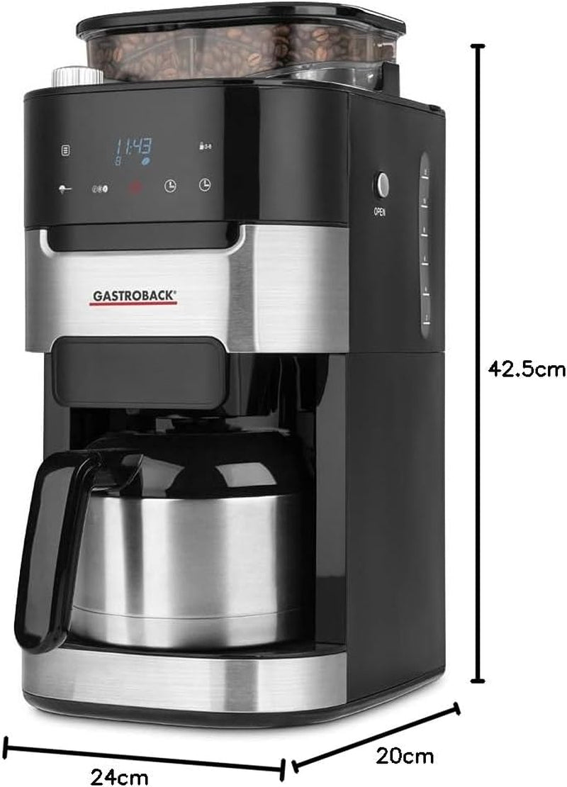 GASTROBACK Cafetera espresso térmica Grind & Brew Pro, plateada, negra