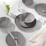 Amazon Basics Juego de vajilla de gres para 6 porciones, color gris ahumado, 18 piezas