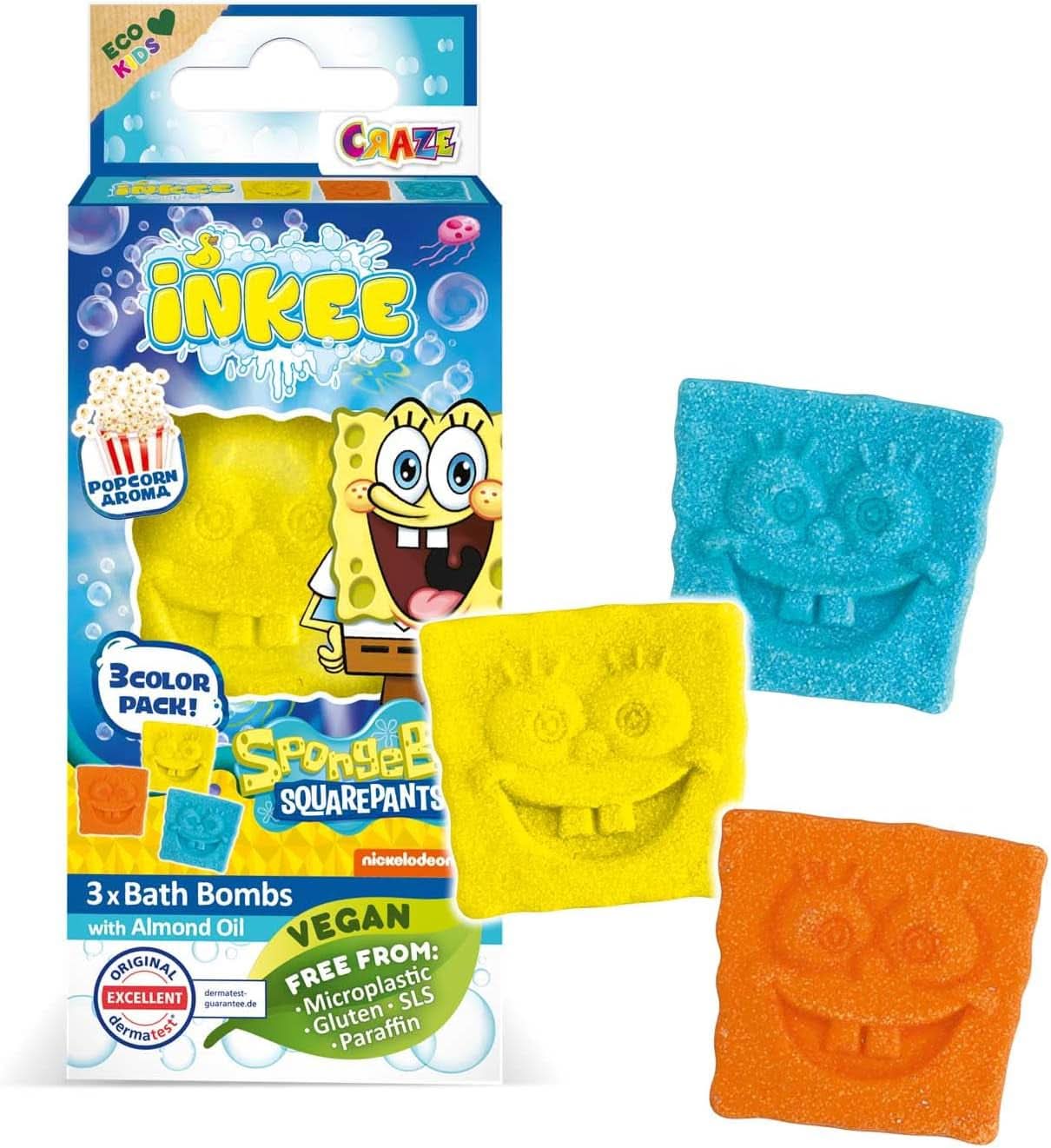 INKEE Bob Esponja Sorpresa Bomba de Baño para Niños Bob Esponja Coleccionable 80 Gramos Naty Shop Juego de 3 Bombas de Baño Bob Esponja