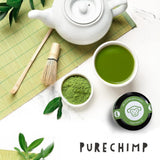 Purechimp Polvo Matcha Grado Ceremonial 50g. Té en polvo 100 % puro cultivado en sombra para cafés con leche, infusiones y recetas. Tarro reciclable. Rico en antioxidantes.