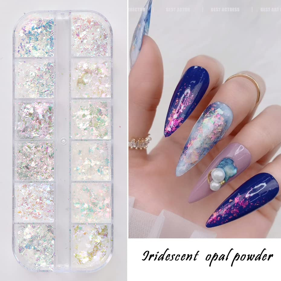 JMEOWIO Nail Glitter 12 rejillas Aurora Nail Art accesorios de decoración diseño de uñas