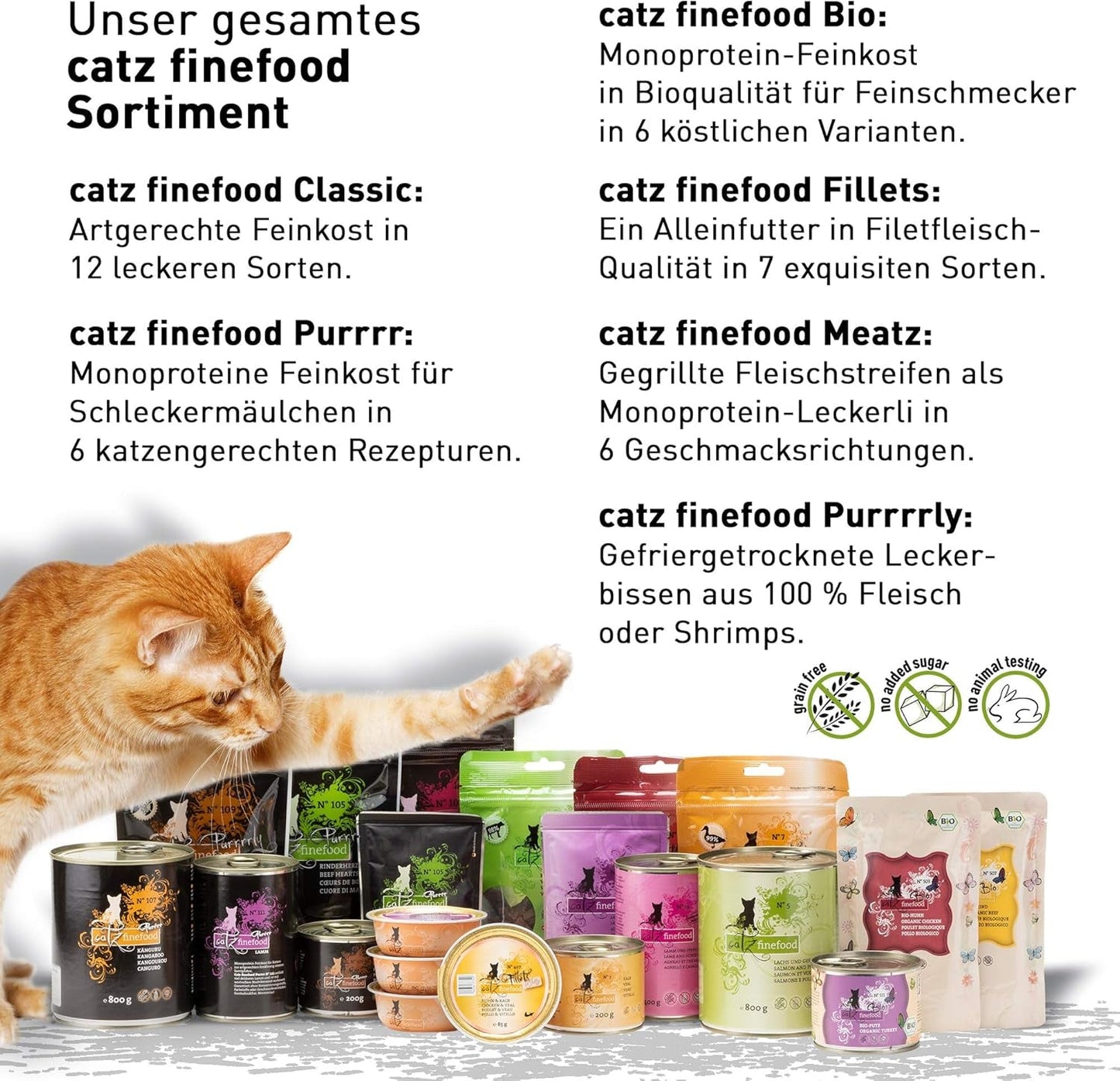 Comida húmeda para gatos Catz Finefood Purrrr con monoproteína y salmón núm. 105, para gatos con digestión sensible, 16 x 80 g