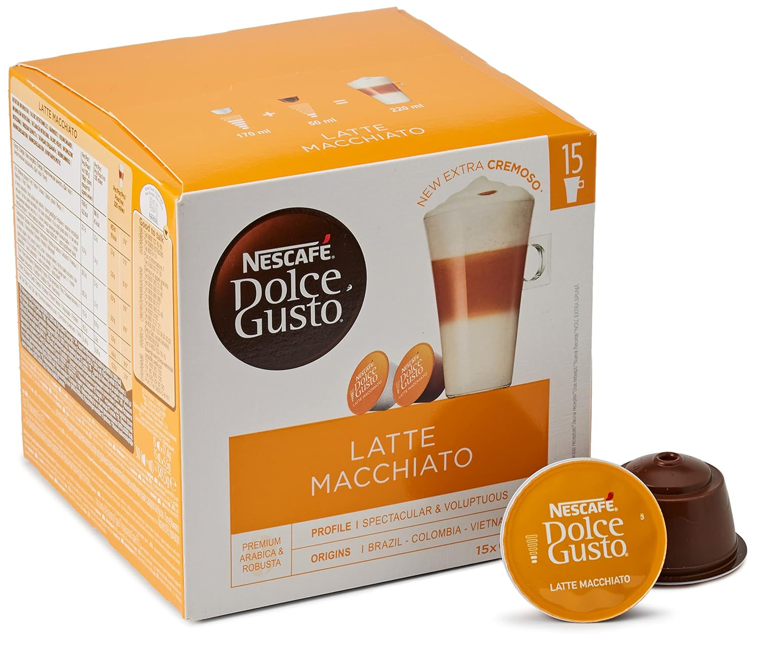NESCAFÉ Dolce Gusto Latte Macchiato Vorratsbox 90 cápsulas de café y Flat White, 48 cápsulas de café, Arábica y Robusta Bohnen