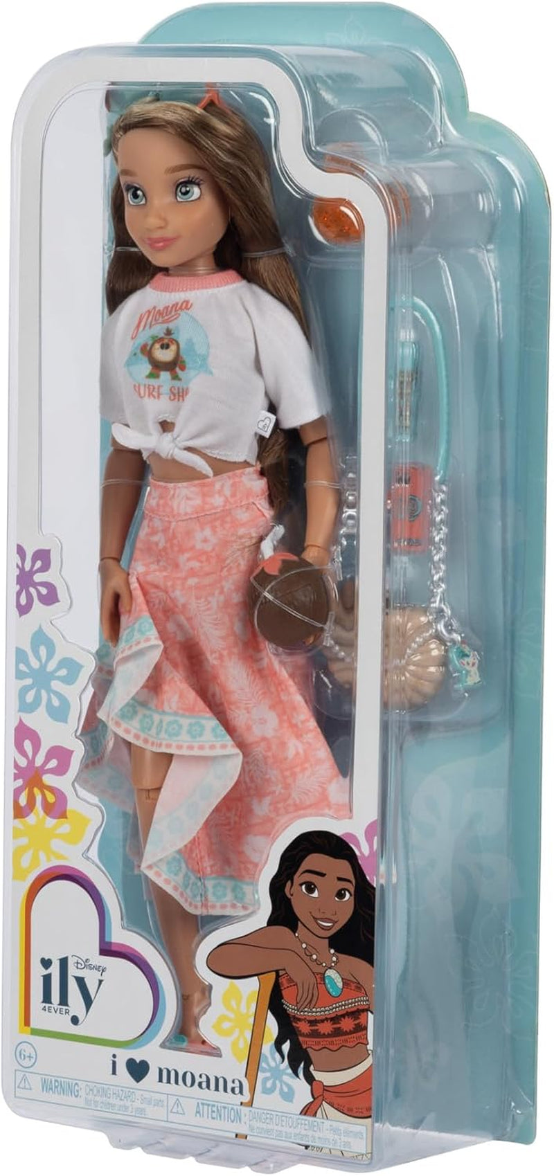 Muñeca Vaiana con accesorios, 29cm, 13 puntos de articulación, licencia oficial de Jakks Pacific. ¡Completo con accesorios combinables y un brillante anillo de Mickey!