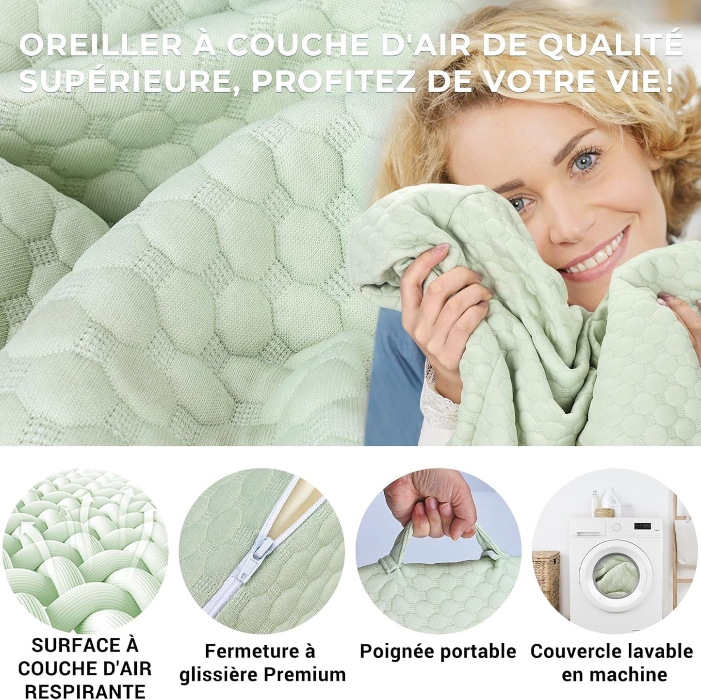 INFANZIA Almohada de cuña para Cama, Almohada de Esquina, Almohada Triangular, Plegable, Espuma viscoelástica, Apnea del sueño, reflujo ácido, elevación de piernas, Lectura, Verde