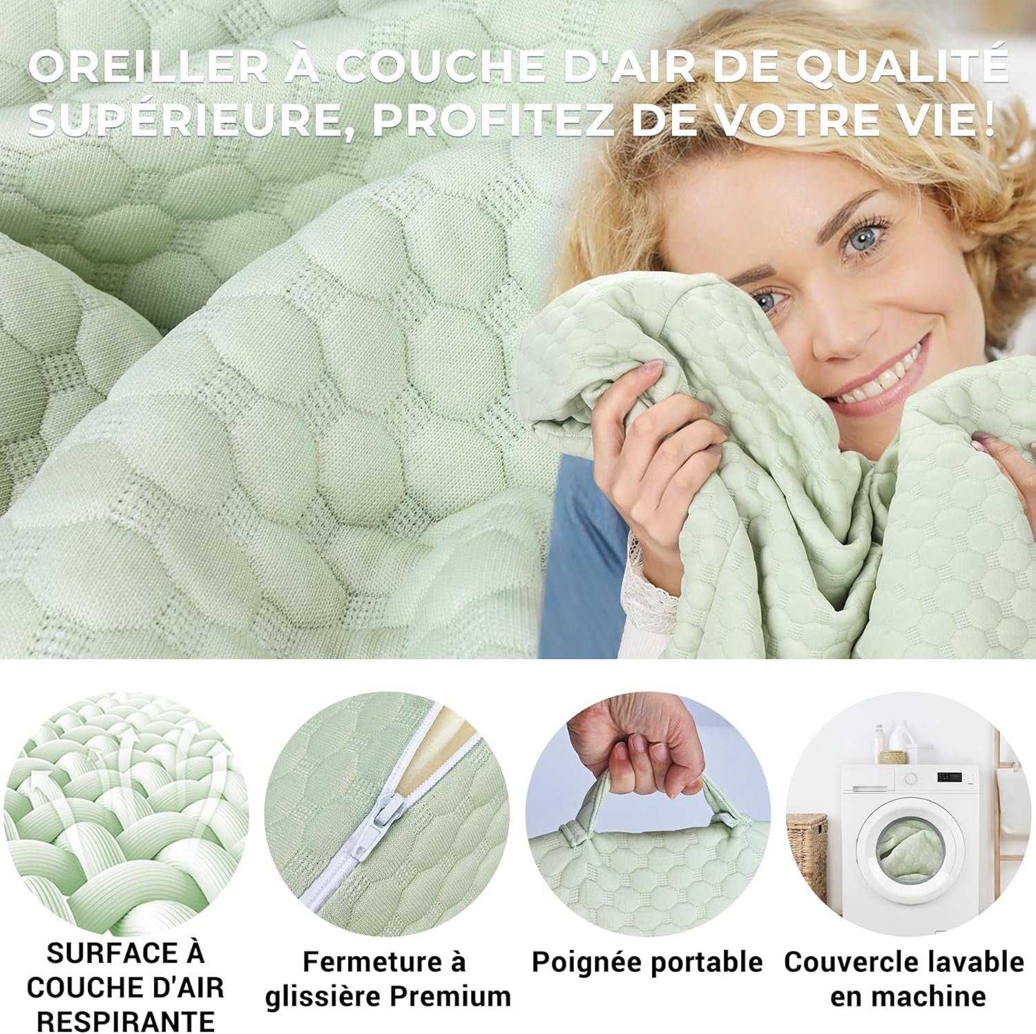 INFANZIA Almohada de cuña para Cama, Almohada de Esquina, Almohada Triangular, Plegable, Espuma viscoelástica, Apnea del sueño, reflujo ácido, elevación de piernas, Lectura, Verde