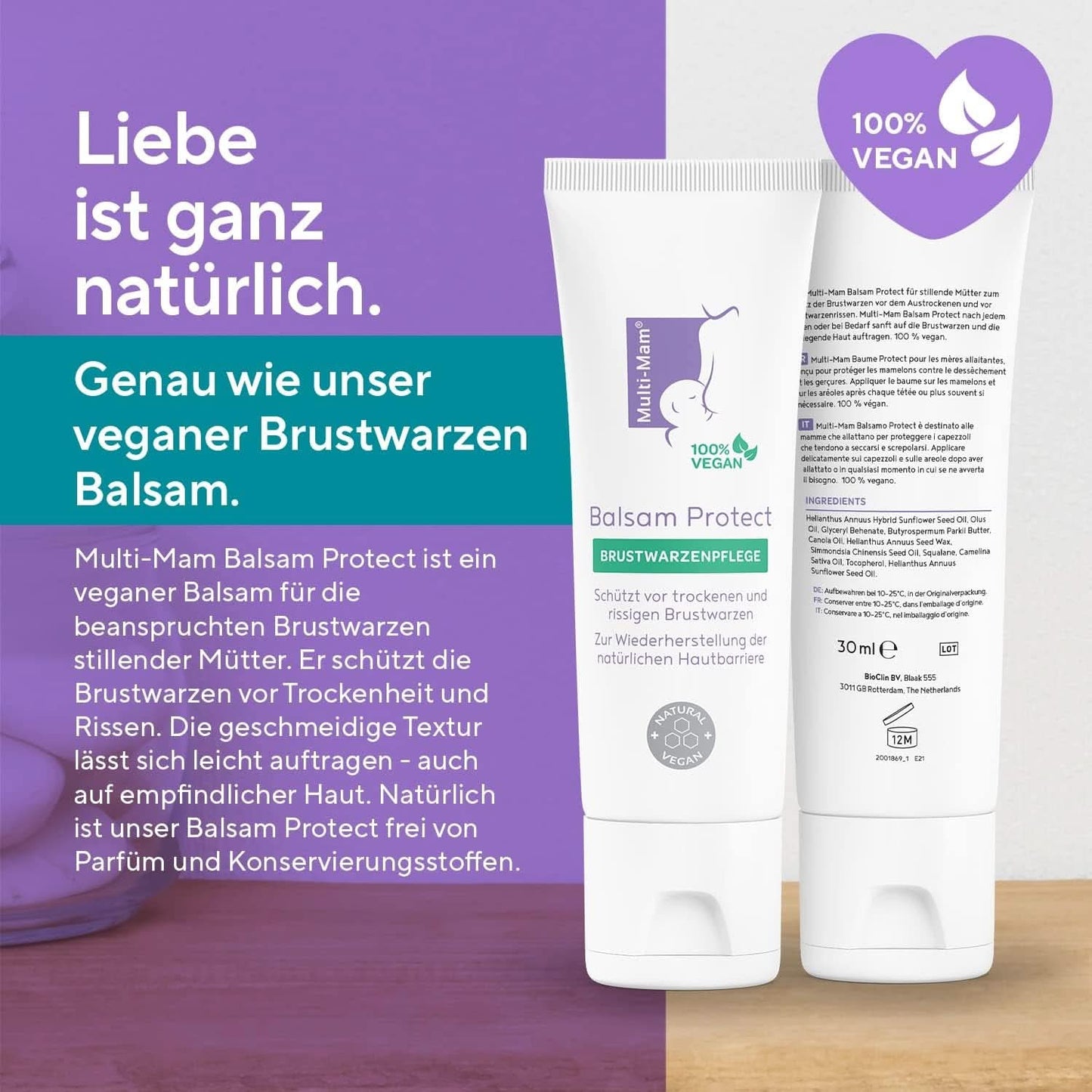 Multi-Mam Balsam Protect Beruhigt Und Schützt Trockene Und Rissige Brustwarzen Während Und Vor Der Stillzeit, Brustwarzencreme Stillen, Tubo 30 Ml Accesorios Alimentación y Lactancia Bebe Naty Shop