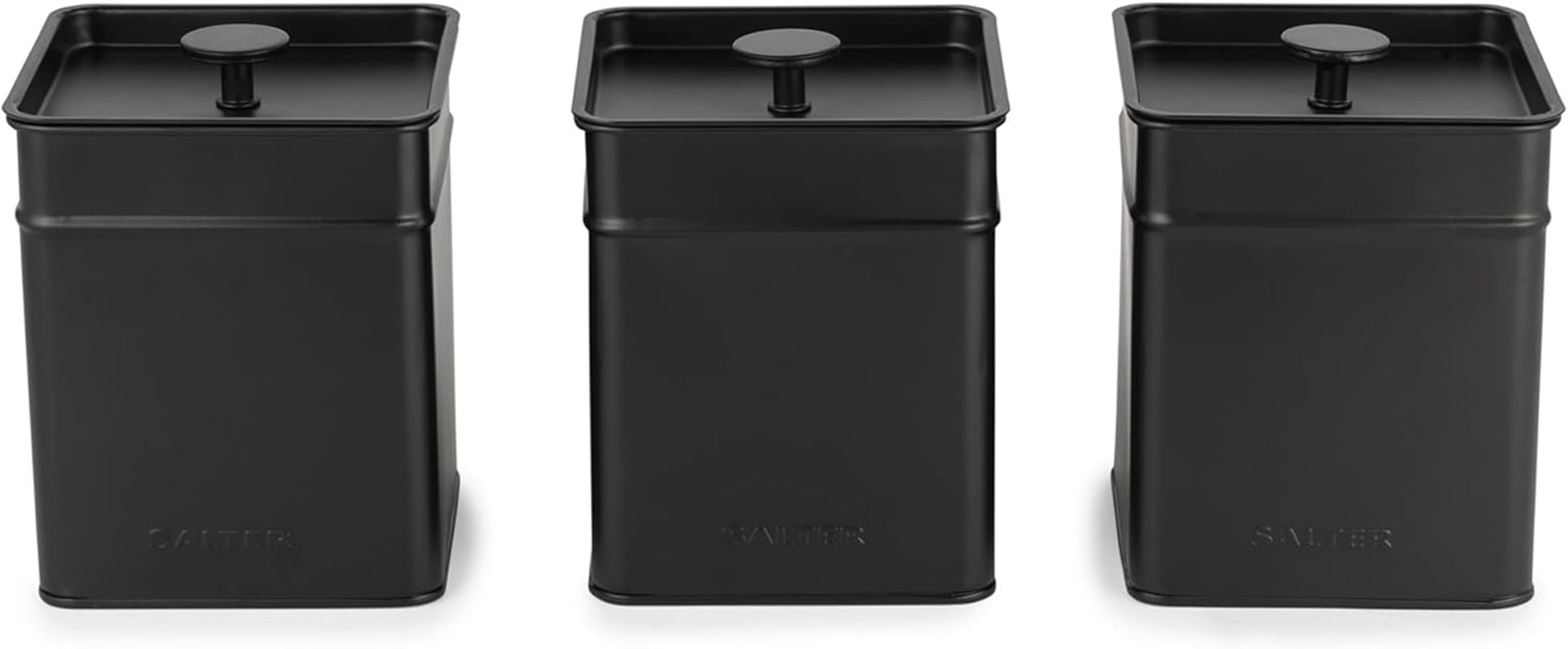 Salter BW12614EU7 Kuro Cajas de Almacenamiento - 4 Recipientes de Cocina Pan/Té/Café/Azúcar Cajas Organizadoras Cuadradas Fácil de Limpiar Mantenga los Alimentos Frescos Negro Naty Shop Cajas de Almacenamiento de Alimentos Set de 3 Piezas