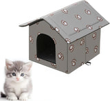 Katzenhaus für Draußen Winterfest und Wasserdicht, Faltbare Outdoor Katzenhöhle mit Abnehmbarem Kissen, Wetterfestes Tierheim für Streuner und Haustiere, Waschbar e Isoliert (Graue Katzenpfote, M)