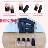 24 Uds. De uñas postizas negras de otoño, prensa francesa, flor rosa, uñas largas, pegamento en uñas postizas, juego de uñas postizas de otoño con accesorios