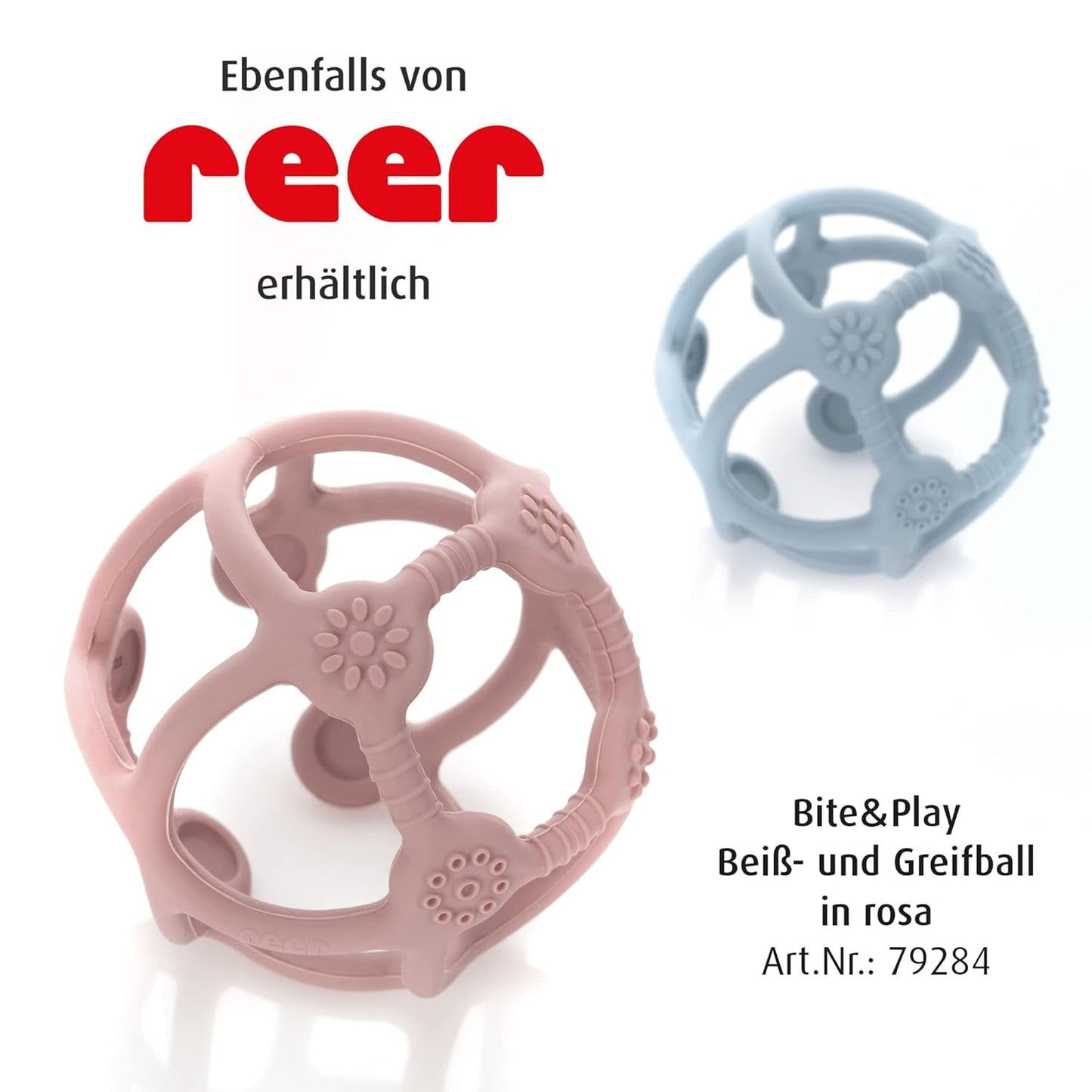 Reer Bite&Play - Pelota y receptor para mordedor de bebé, anillo mordedor y juguete para niños pequeños, gran regalo