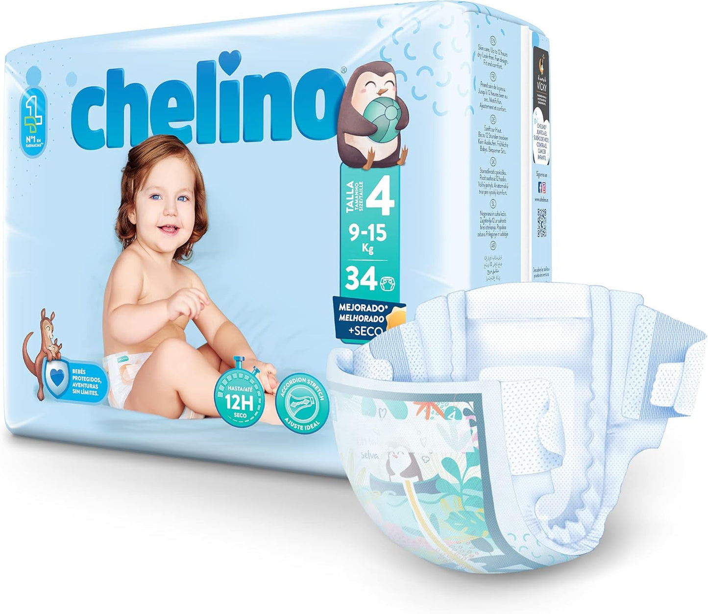 Pañales para bebé Fashion & Love talla 4 (9-15 kg), 34 piezas
