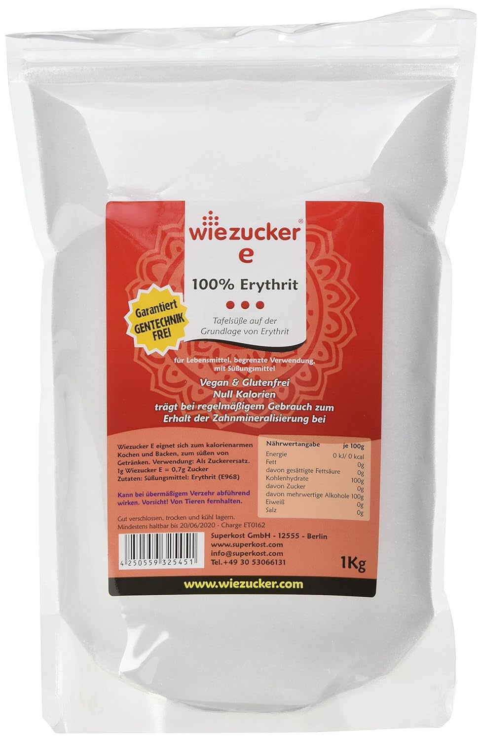 Eritritol, Paquete 1Er (1 X 1 Kg) 1000 Gramos Edulcorantes Naty Shop Single