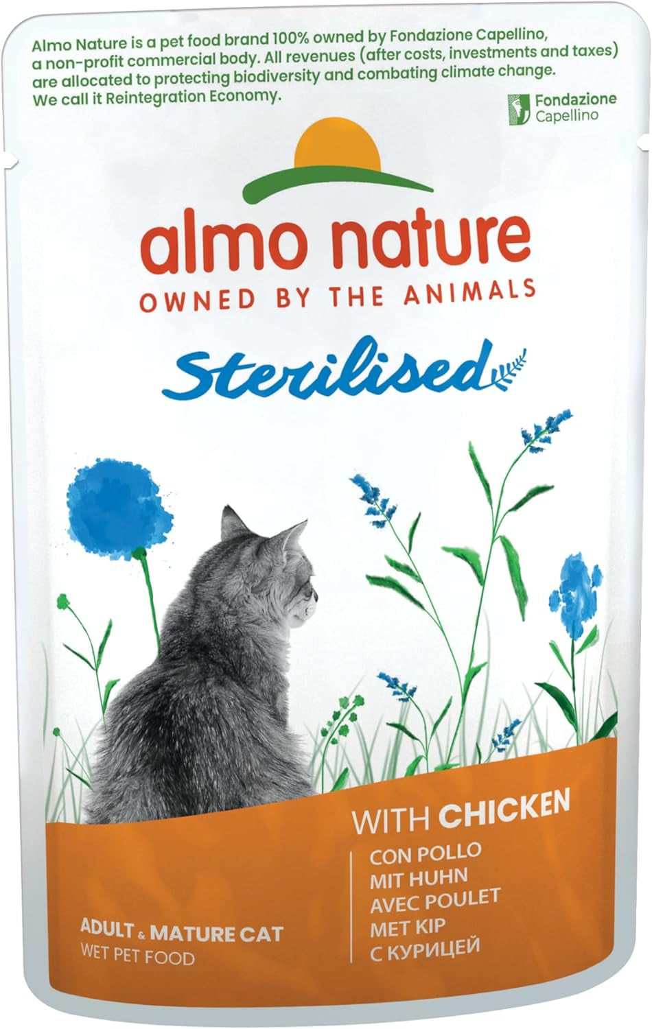 Almo Nature Functional - Esterilizado - Comida húmeda para gatos adultos y senior, esterilizados o menos activos - con bacalao y pollo - Bajo en grasas, hidratante - 70g (paquete de 6)