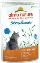 Almo Nature Functional - Esterilizado - Comida húmeda para gatos adultos y senior, esterilizados o menos activos - con bacalao y pollo - Bajo en grasas, hidratante - 70g (paquete de 6)