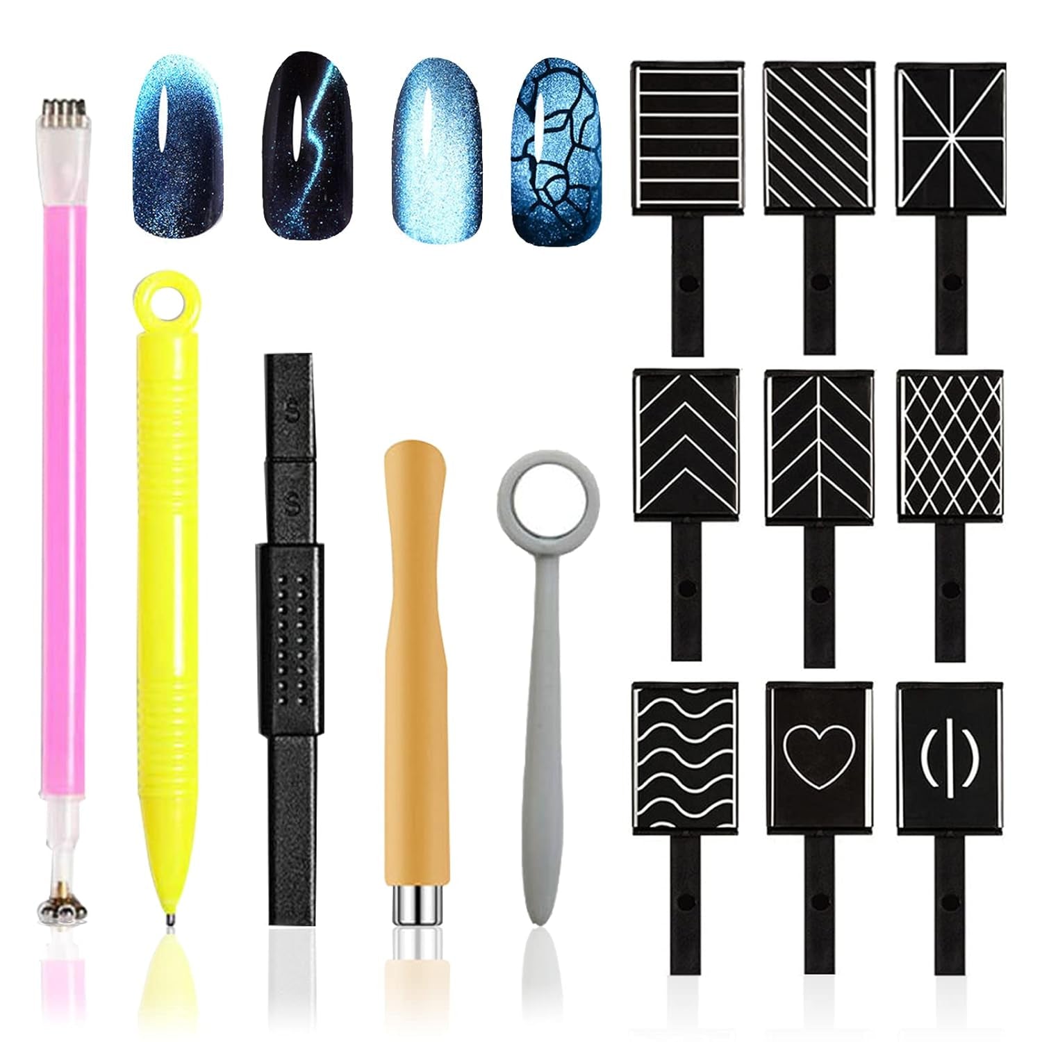 14 piezas Nail Art Werkzeug Magnetstift DIY Magic 3D Magnet Stick Set Verwendung Mit Cat Eye Gel Pulver Oder Nagelack - Magnetic Stift Katze Eye Pen para un efecto mágico ideal para el cabello