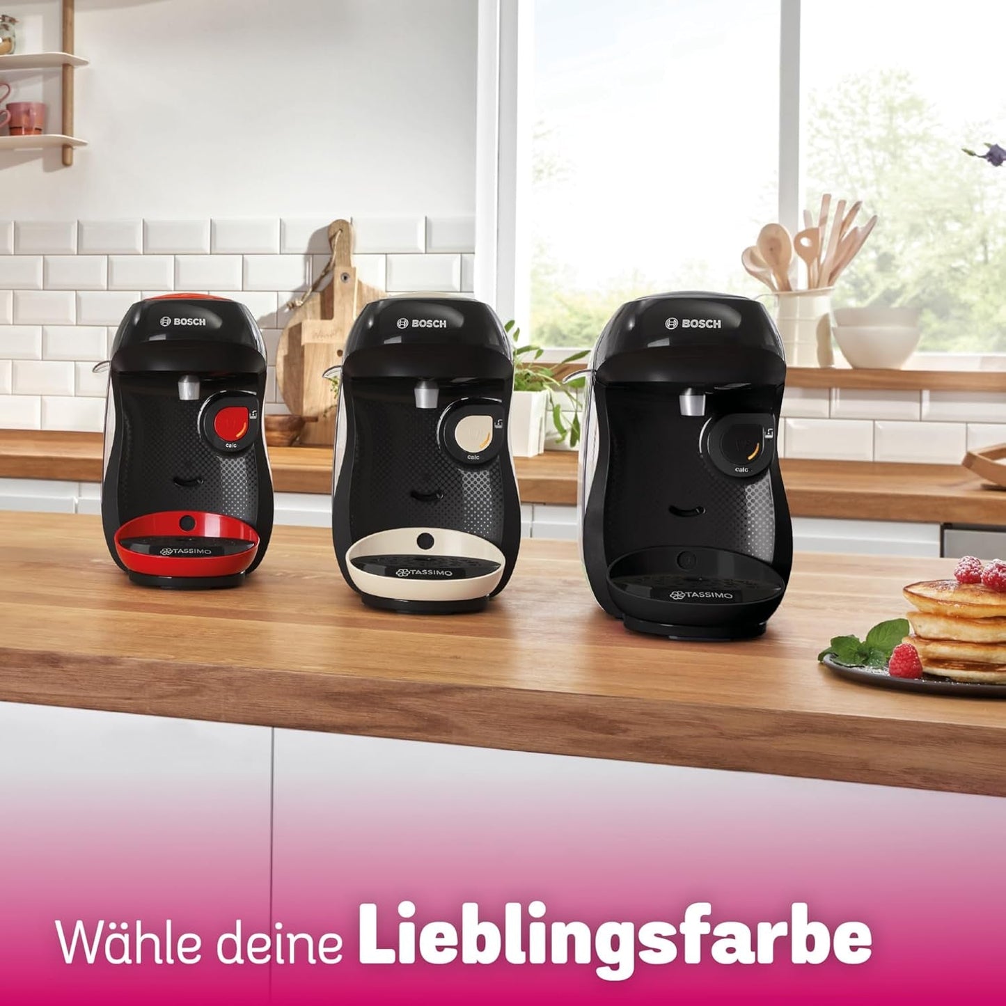 Bosch Tassimo Happy Friendly TAS107E Cafetera espresso de cápsulas, más de 70 bebidas, apta para todas las tazas, parada automática, sostenible, dosificación perfecta, ahorro de espacio, 1400 W, crema/negro