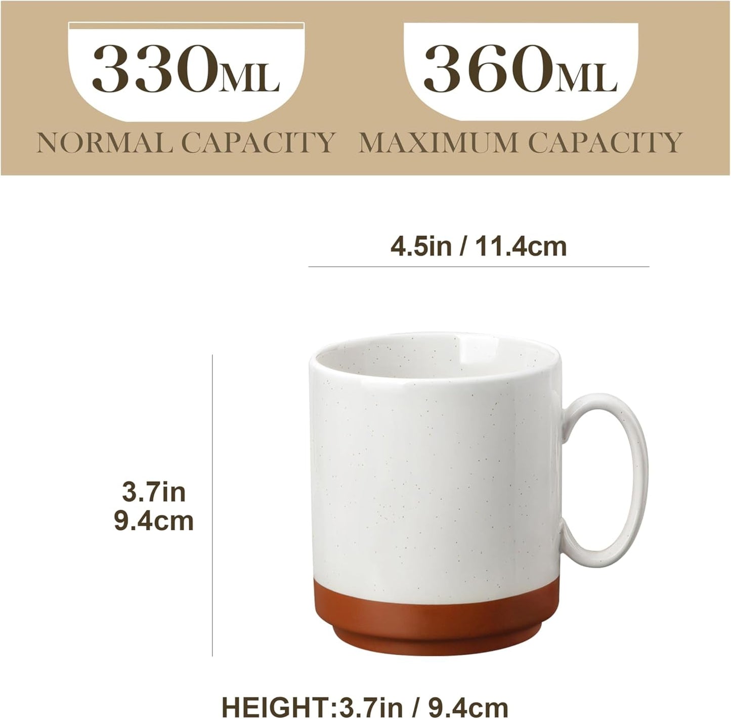 Juego de tazas de café MALACASA, juego de tazas de gres de 350ml para 4 personas, tazas de café modernas para té, zumo, café con leche, capuchino, chocolate caliente. Apto para lavavajillas y microondas, serie TARA, blanco caqui