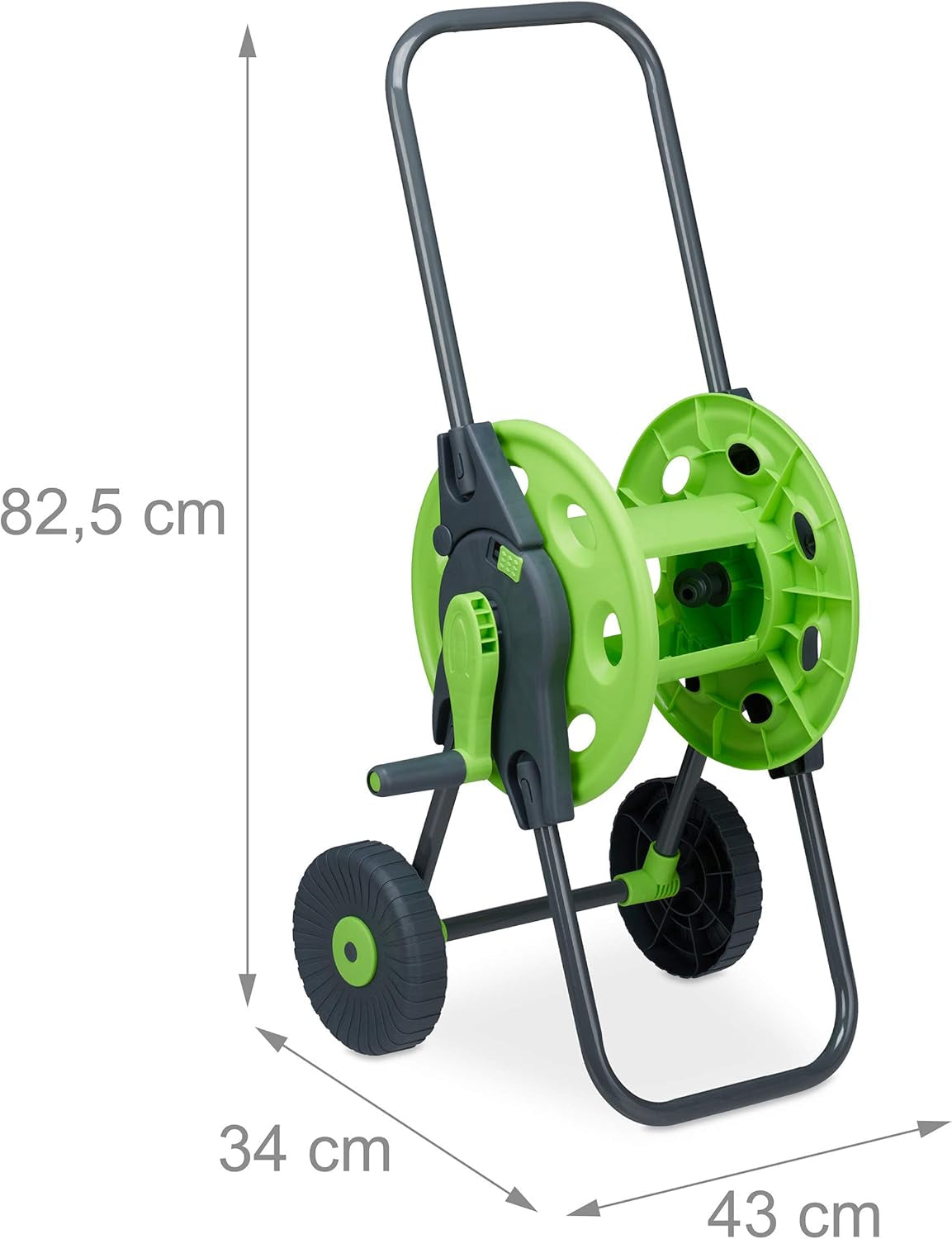 Relaxdays Carro portamangueras 45m 1/2" Enrollador de mangueras de agua Jardín 82,5 x 43 x 34cm Gris-Verde