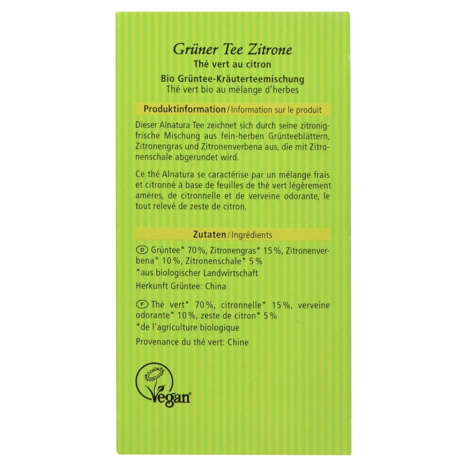 Té verde ecológico con limón, 20 bolsitas, 40 g